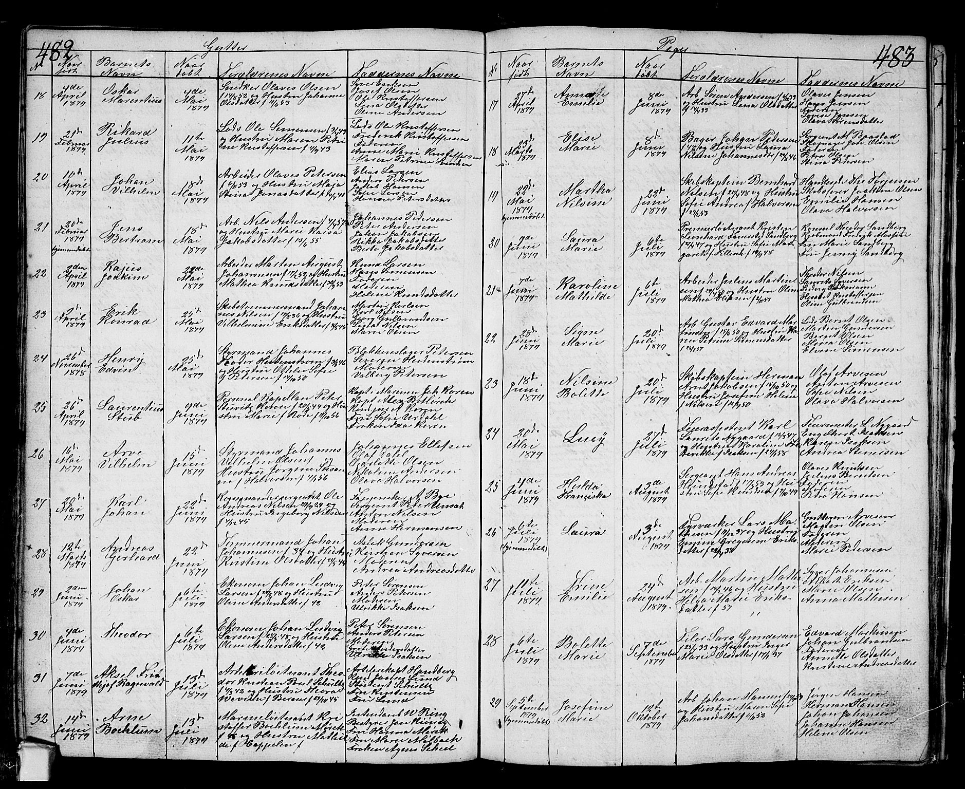 Fredrikstad prestekontor Kirkebøker, AV/SAO-A-11082/G/Ga/L0001: Klokkerbok nr. 1, 1824-1879, s. 482-483