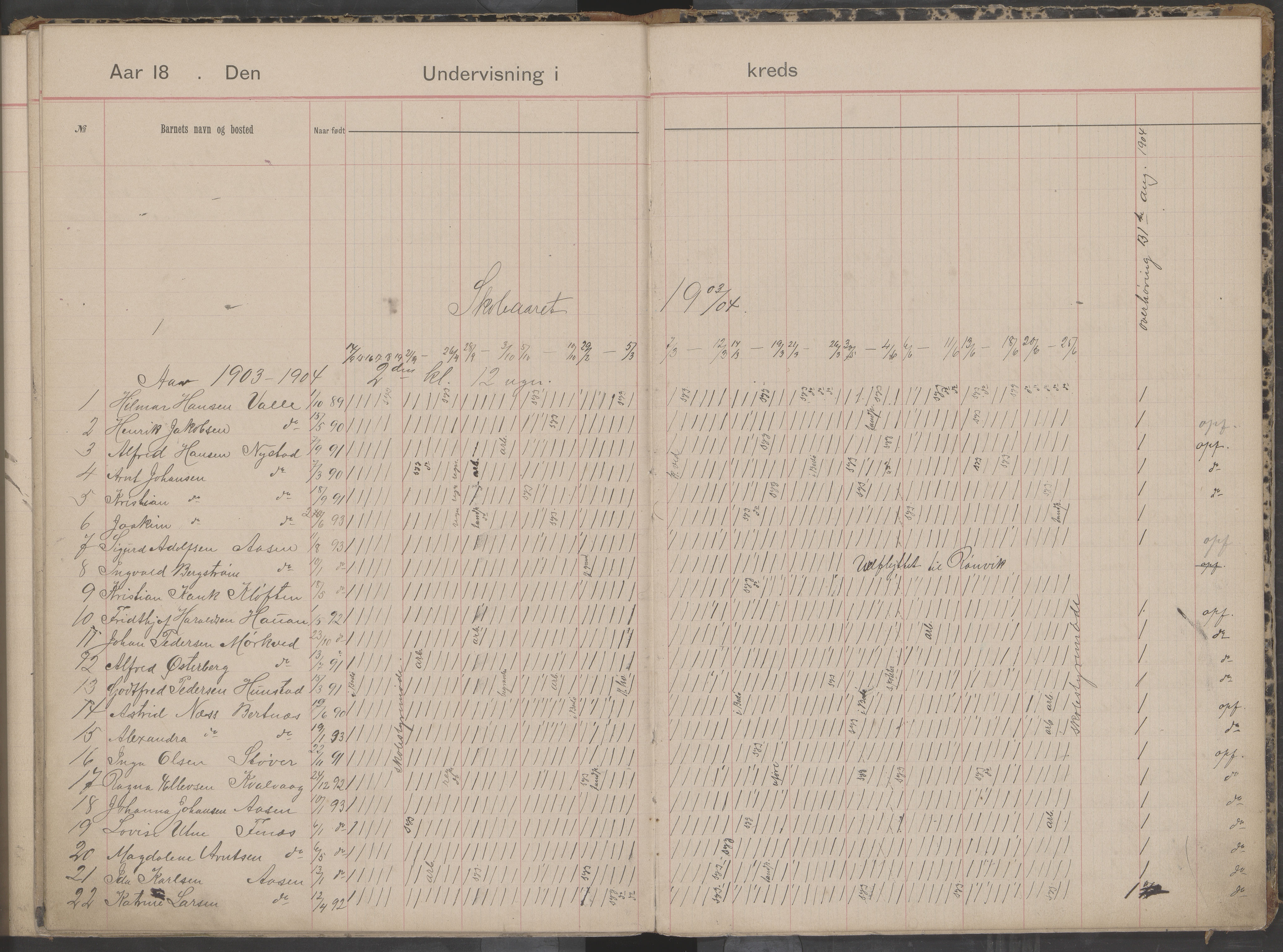 Bodin kommune. Støver skolekrets, AIN/K-18431.510.07/F/Fa/L0001: Dagbok for skolehold og skolesøkning, 1892-1905