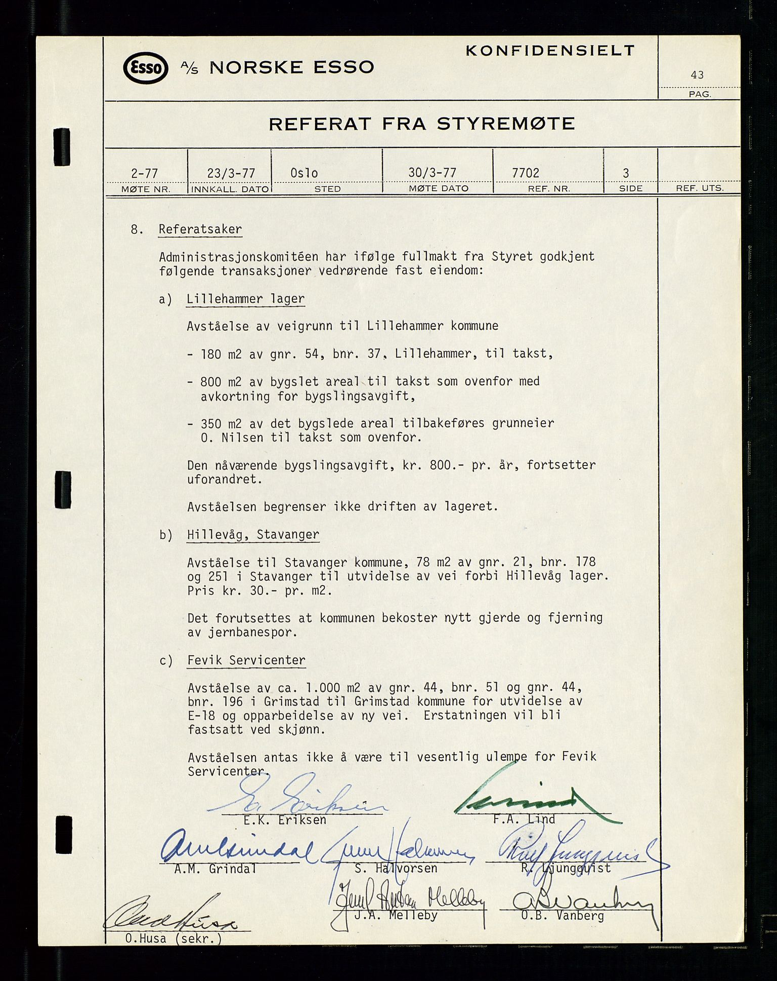 Pa 0982 - Esso Norge A/S, SAST/A-100448/A/Aa/L0003/0003: Den administrerende direksjon Board minutes (styrereferater) og Bedriftforsamlingsprotokoll / Den administrerende direksjon Board minutes (styrereferater), 1975-1985, s. 43