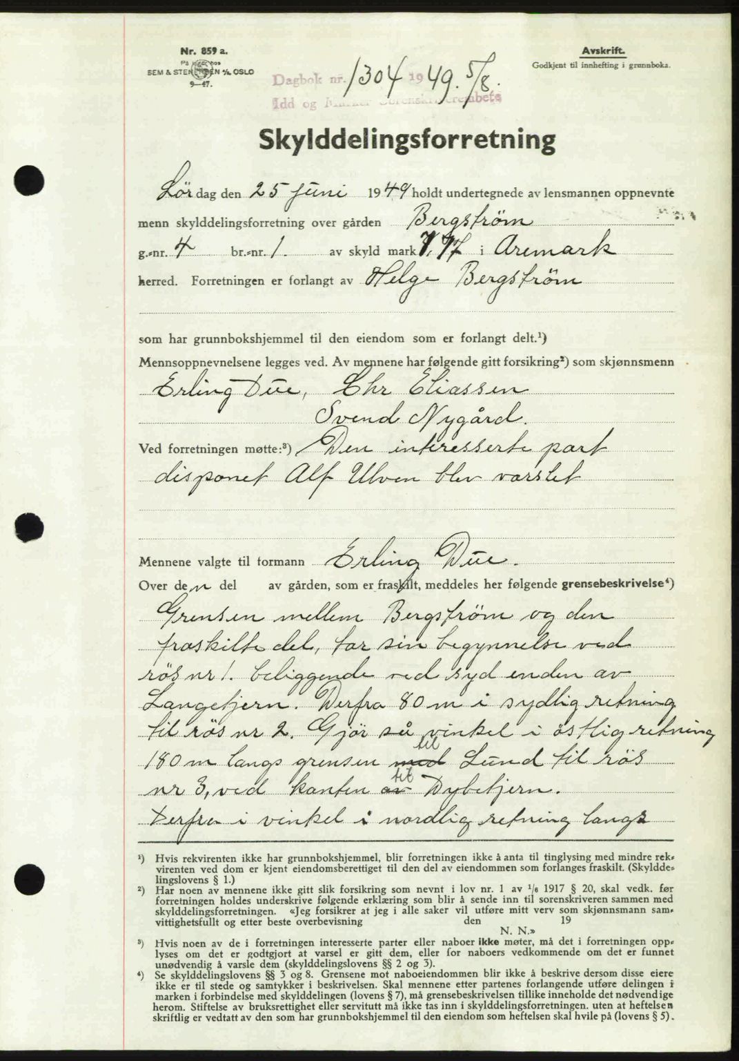 Idd og Marker sorenskriveri, SAO/A-10283/G/Gb/Gbb/L0012: Pantebok nr. A12, 1949-1949, Dagboknr: 1304/1949