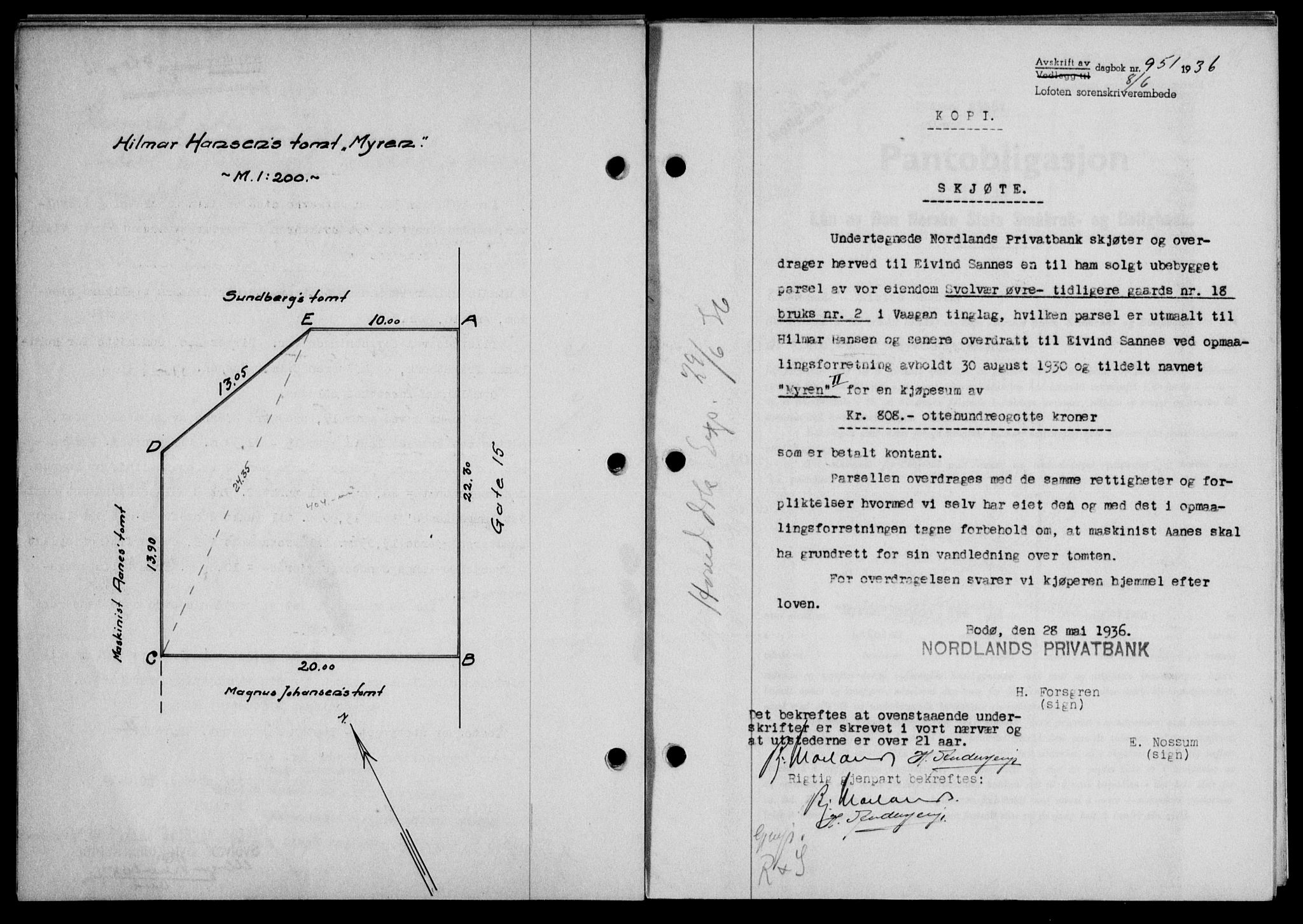 Lofoten sorenskriveri, SAT/A-0017/1/2/2C/L0033b: Pantebok nr. 33b, 1936-1936, Dagboknr: 951/1936