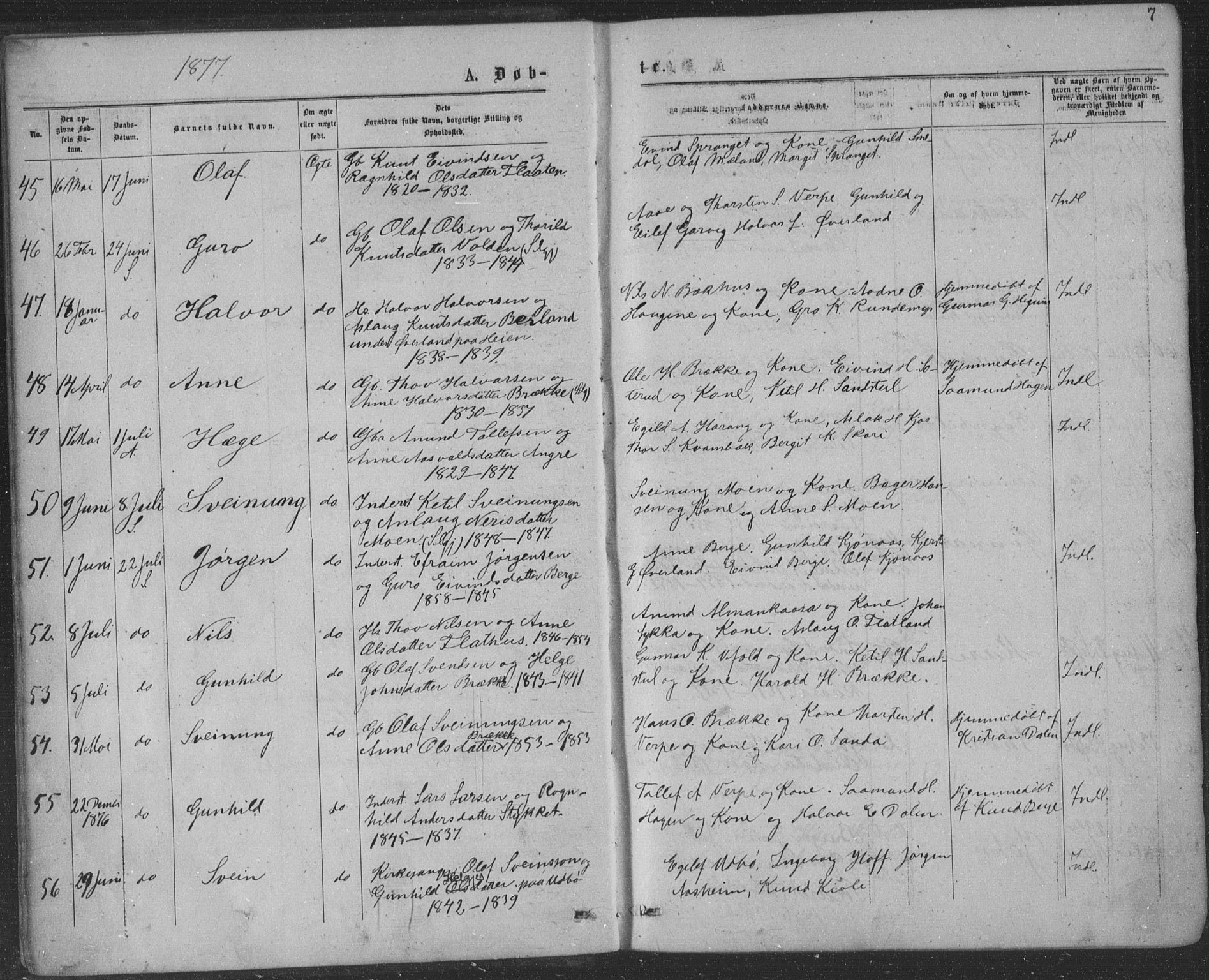 Seljord kirkebøker, AV/SAKO-A-20/F/Fa/L0014: Ministerialbok nr. I 14, 1877-1886, s. 7