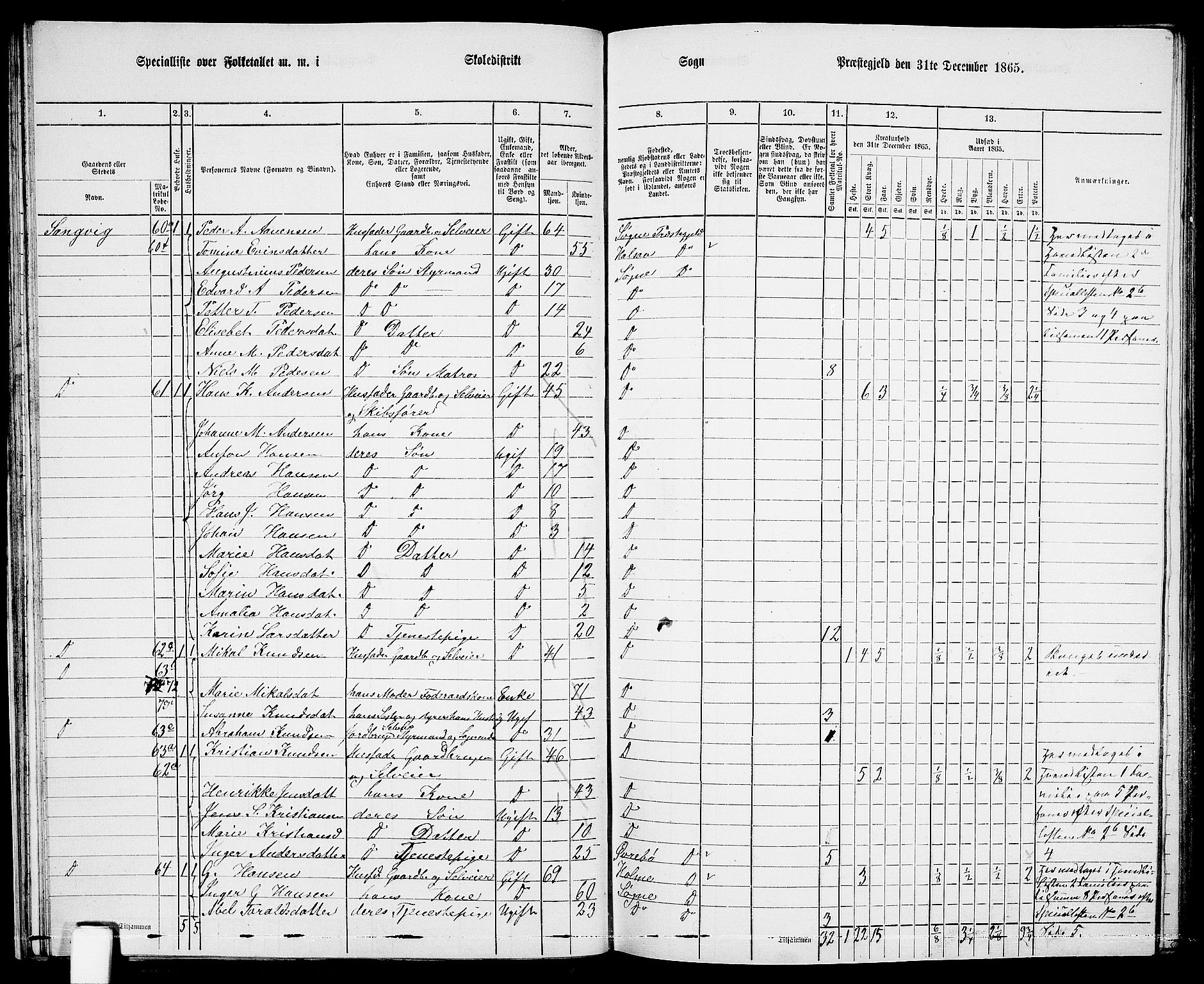 RA, Folketelling 1865 for 1018P Søgne prestegjeld, 1865, s. 45