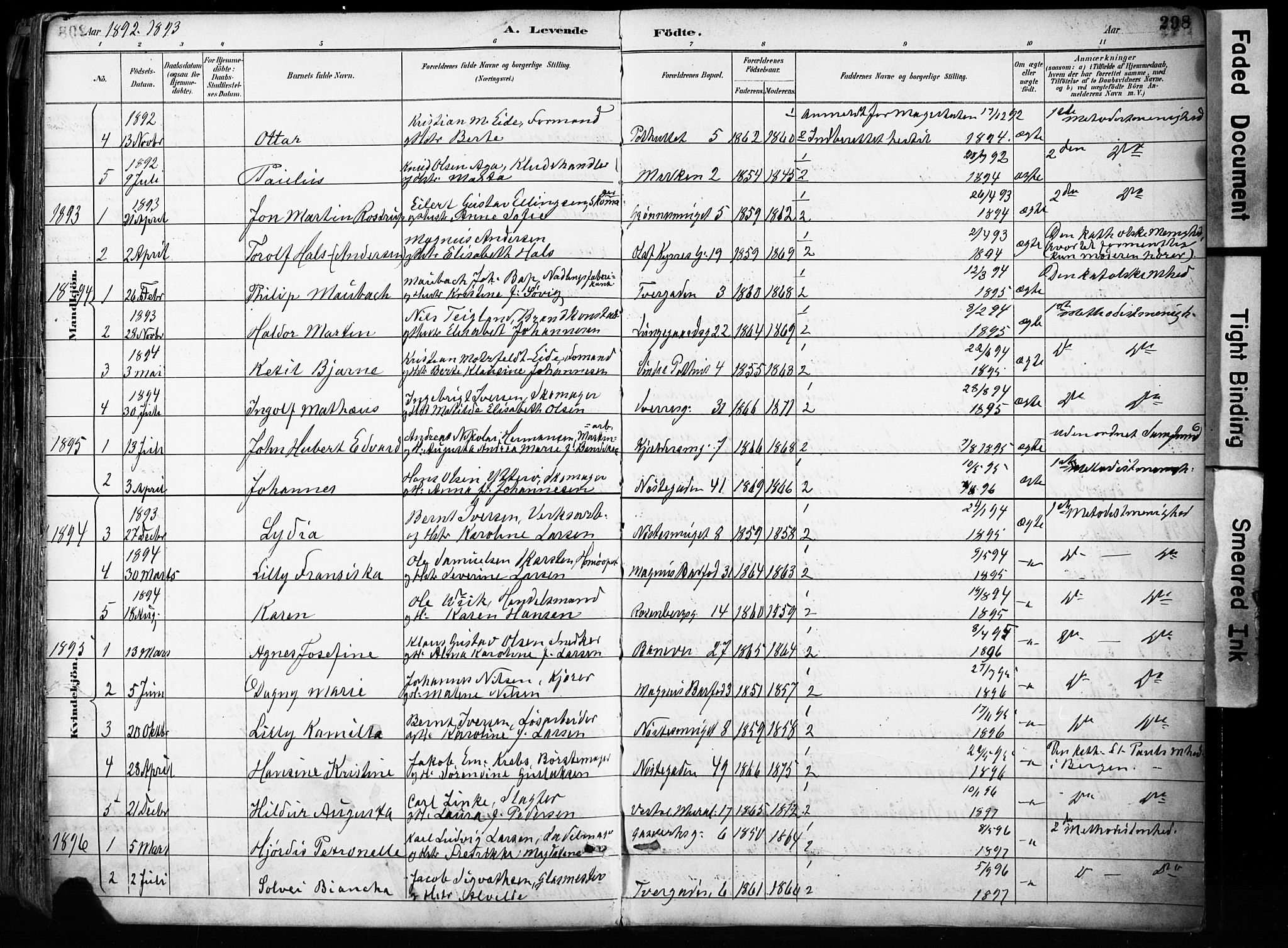Domkirken sokneprestembete, AV/SAB-A-74801/H/Haa/L0024: Ministerialbok nr. B 7, 1888-1903, s. 298