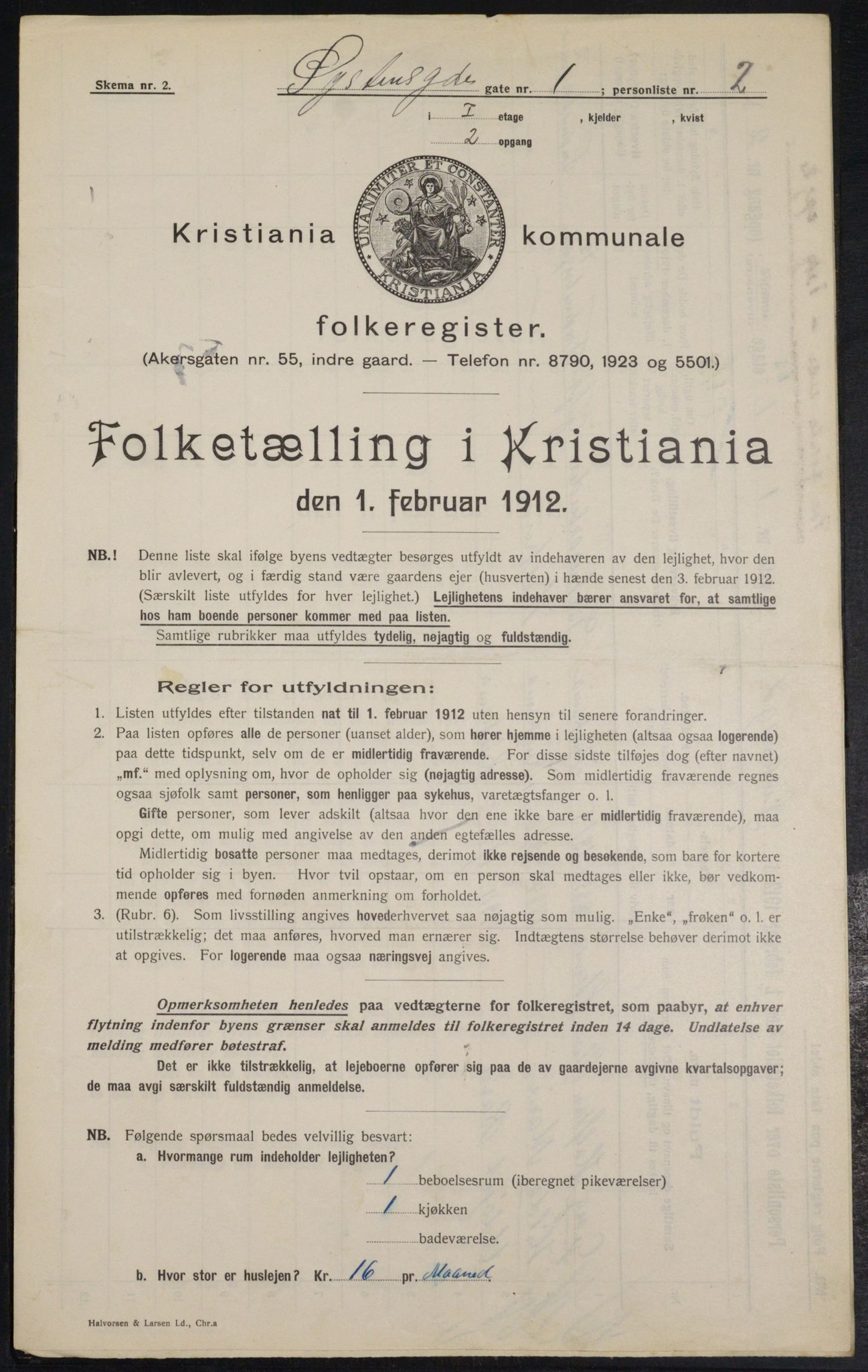 OBA, Kommunal folketelling 1.2.1912 for Kristiania, 1912, s. 130306