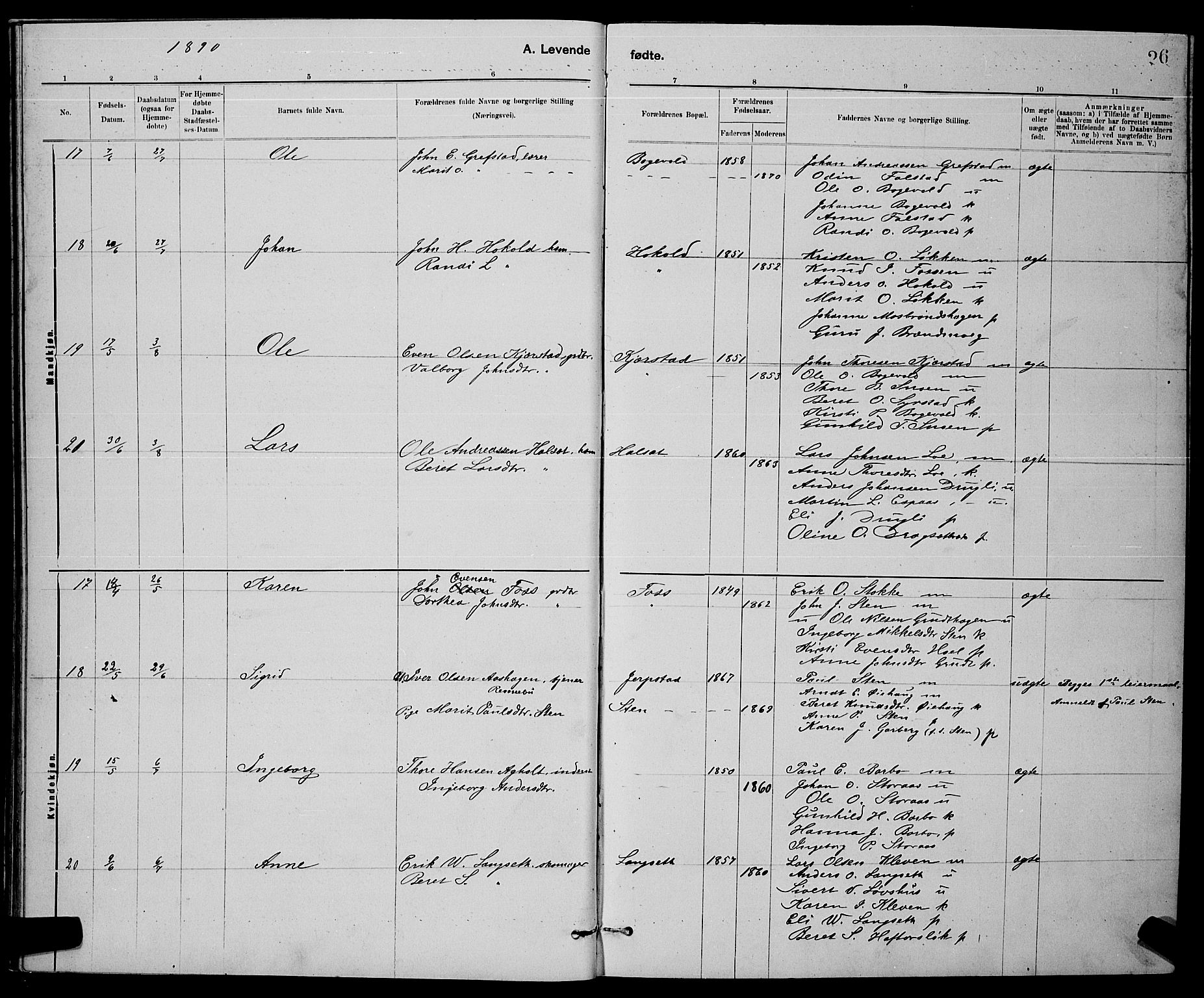 Ministerialprotokoller, klokkerbøker og fødselsregistre - Sør-Trøndelag, AV/SAT-A-1456/672/L0863: Klokkerbok nr. 672C02, 1888-1901, s. 26