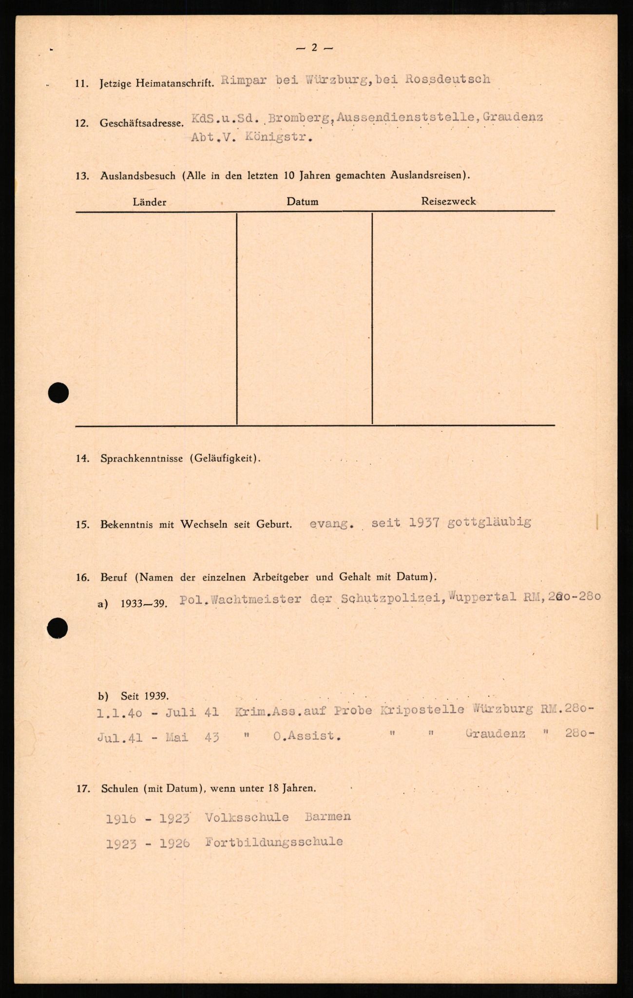 Forsvaret, Forsvarets overkommando II, AV/RA-RAFA-3915/D/Db/L0006: CI Questionaires. Tyske okkupasjonsstyrker i Norge. Tyskere., 1945-1946, s. 397