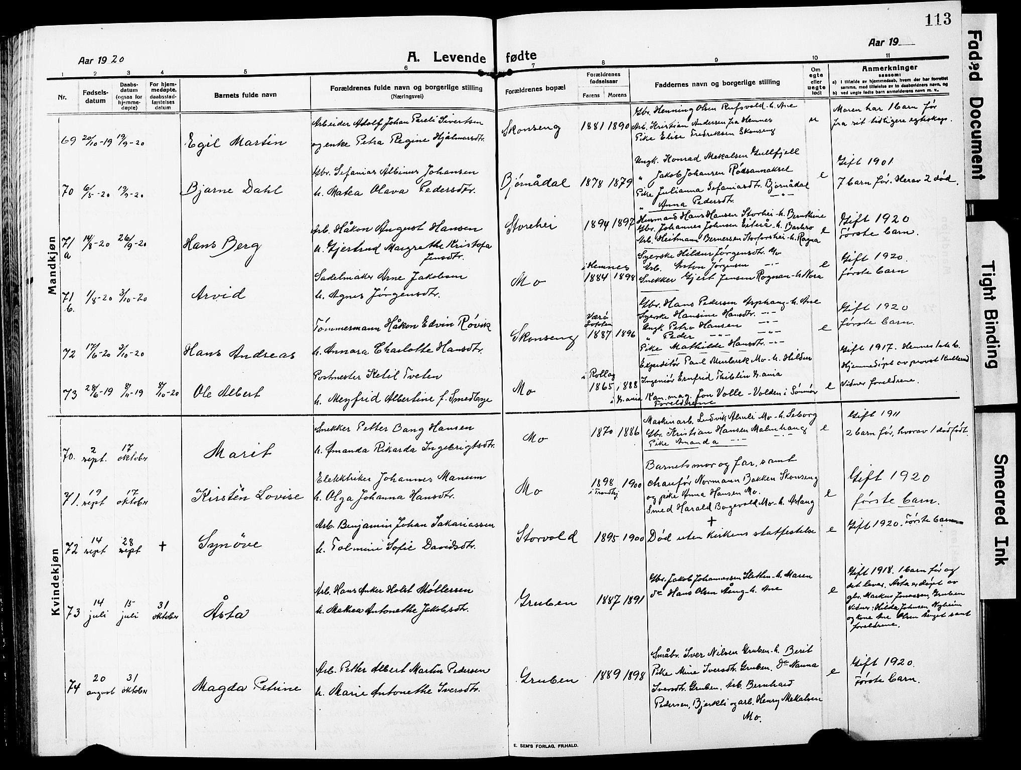 Ministerialprotokoller, klokkerbøker og fødselsregistre - Nordland, AV/SAT-A-1459/827/L0423: Klokkerbok nr. 827C12, 1912-1930, s. 113