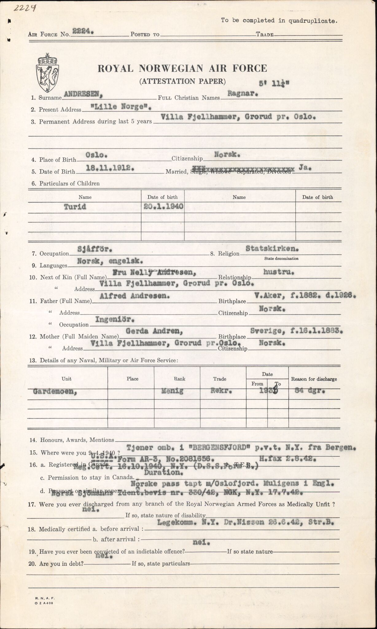 Forsvaret, Forsvarets overkommando/Luftforsvarsstaben, RA/RAFA-4079/P/Pa/L0029: Personellpapirer, 1912, s. 18