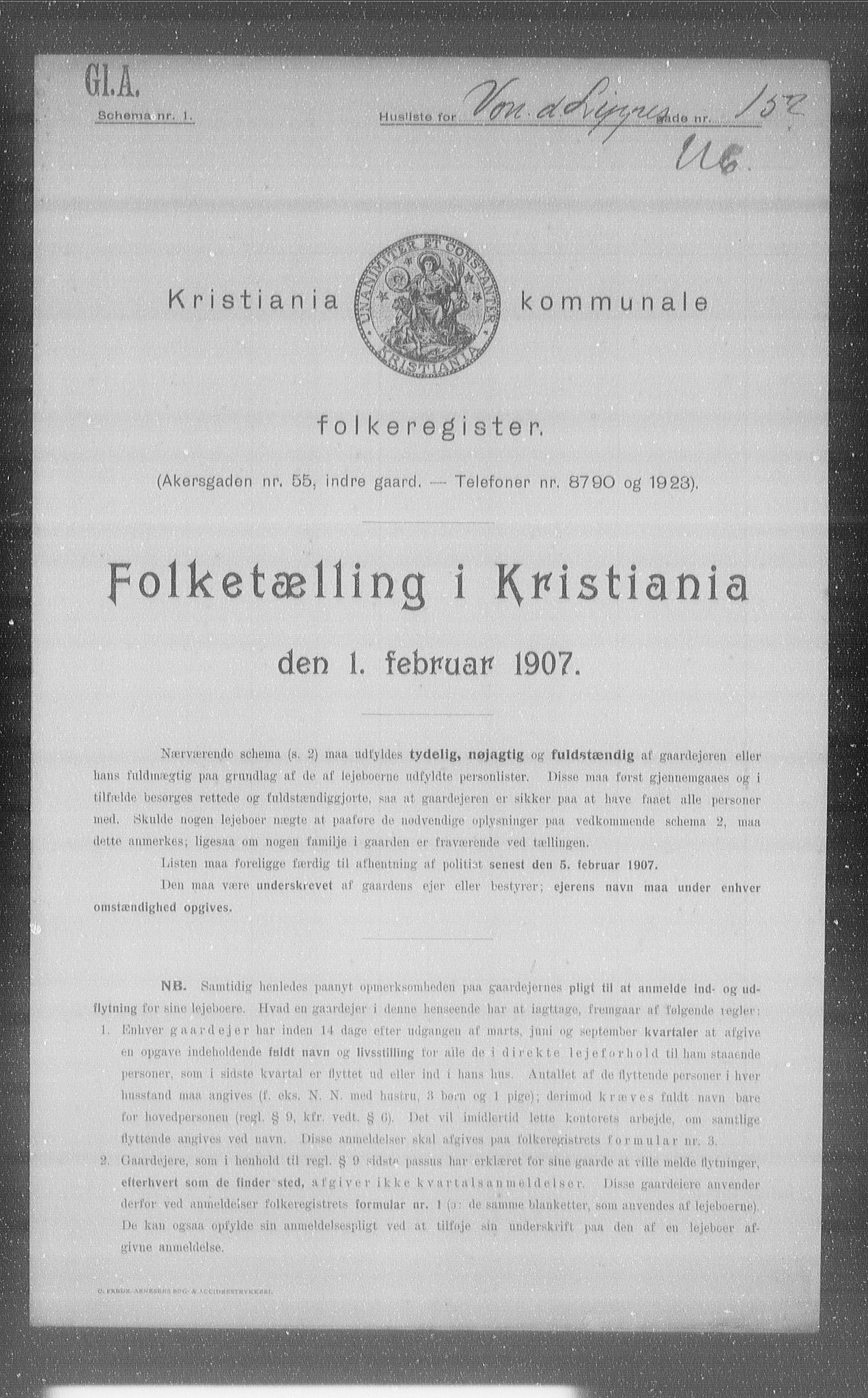 OBA, Kommunal folketelling 1.2.1907 for Kristiania kjøpstad, 1907, s. 63745