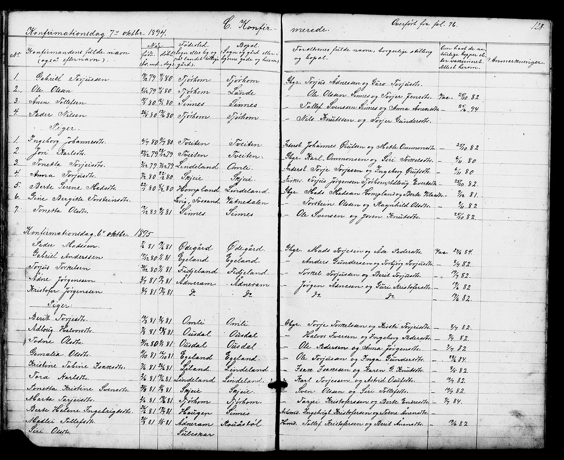 Sirdal sokneprestkontor, AV/SAK-1111-0036/F/Fb/Fba/L0001: Klokkerbok nr. B 1, 1872-1905, s. 128