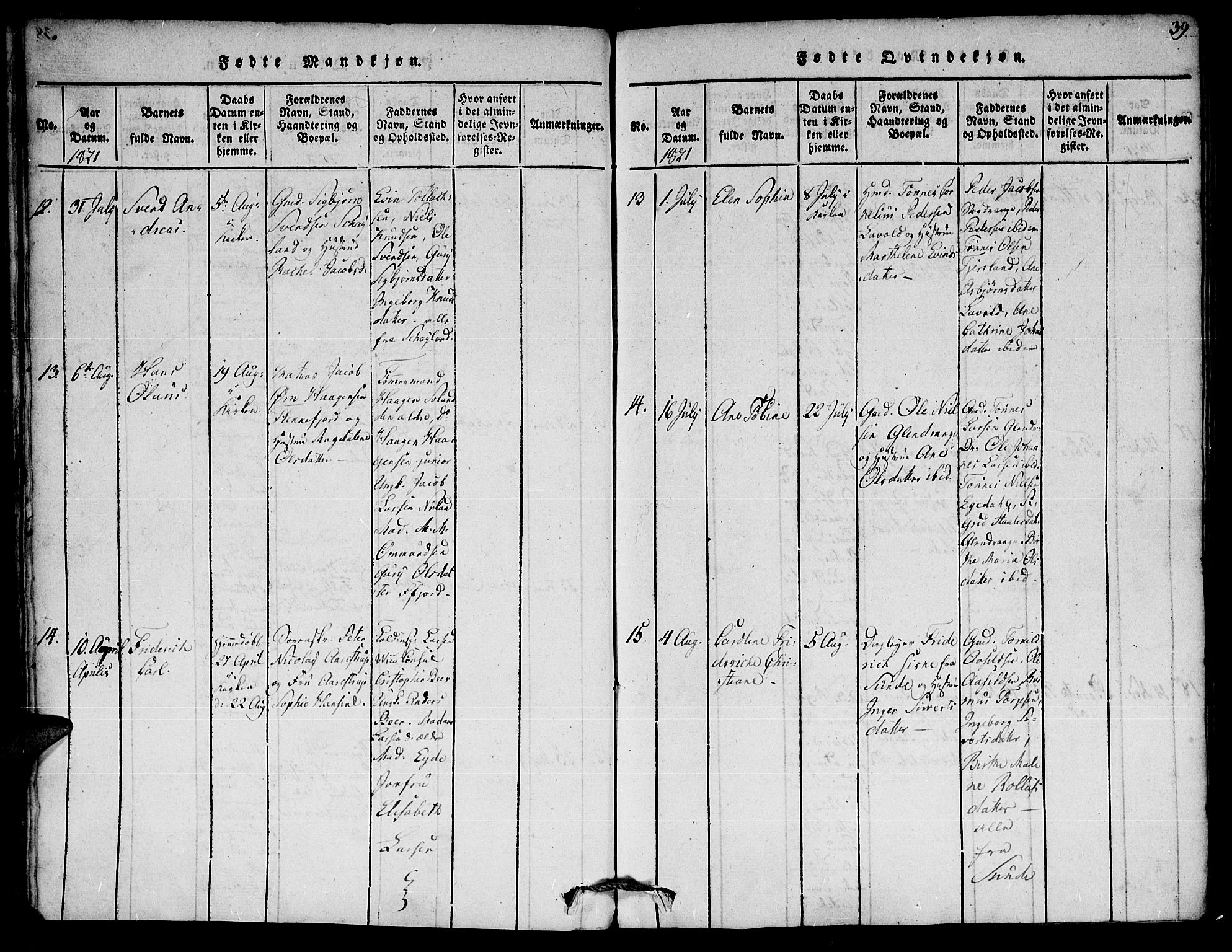 Flekkefjord sokneprestkontor, AV/SAK-1111-0012/F/Fa/Fac/L0002: Ministerialbok nr. A 2, 1815-1826, s. 39