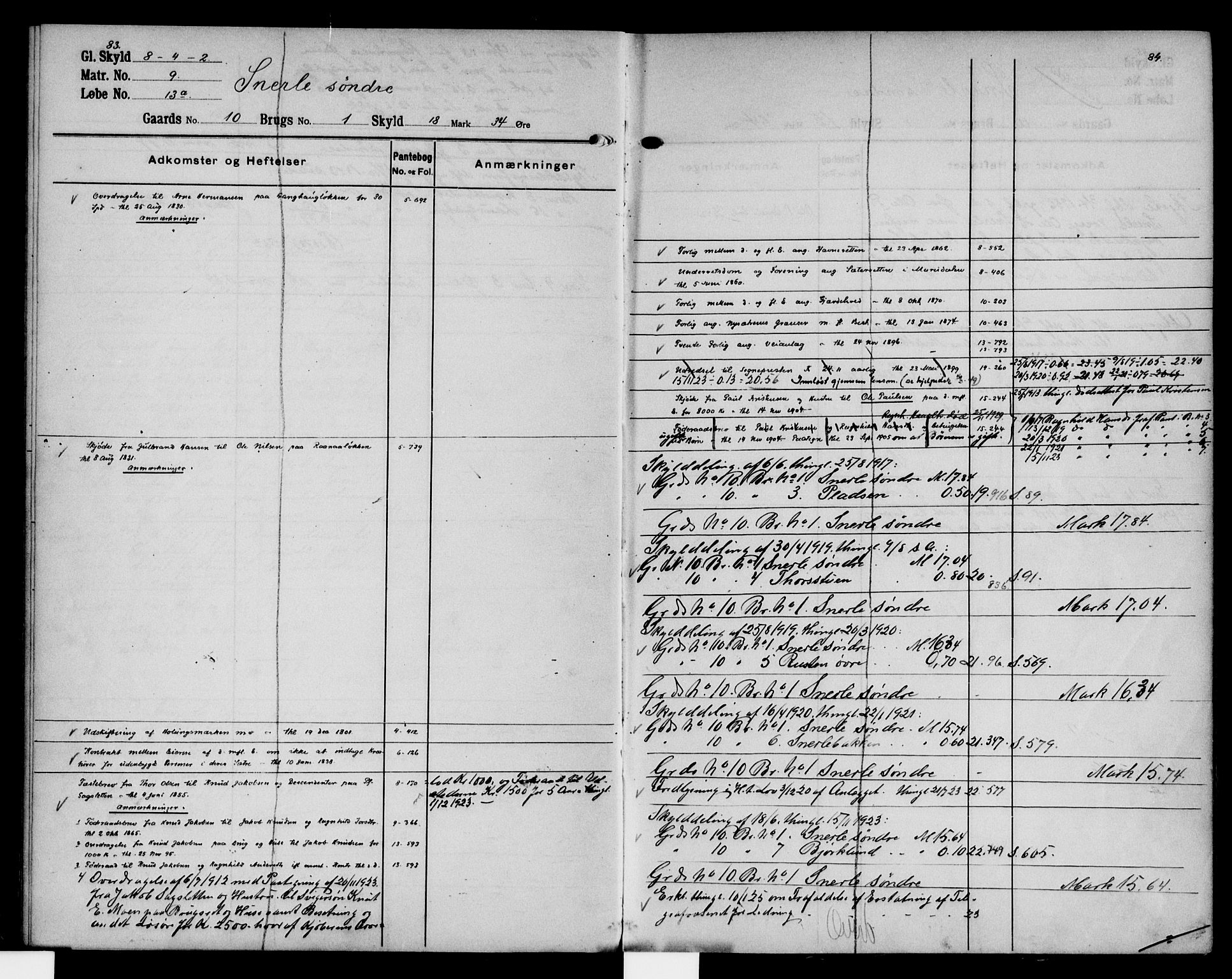 Nord-Gudbrandsdal tingrett, AV/SAH-TING-002/H/Ha/Had/L0006: Panteregister nr. 6, 1908-1950, s. 83-84