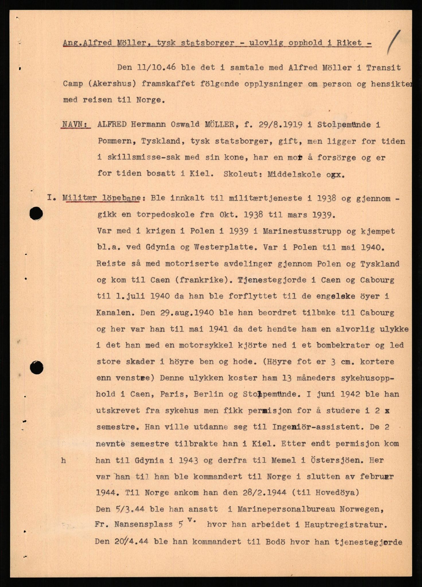 Forsvaret, Forsvarets overkommando II, AV/RA-RAFA-3915/D/Db/L0023: CI Questionaires. Tyske okkupasjonsstyrker i Norge. Tyskere., 1945-1946, s. 356