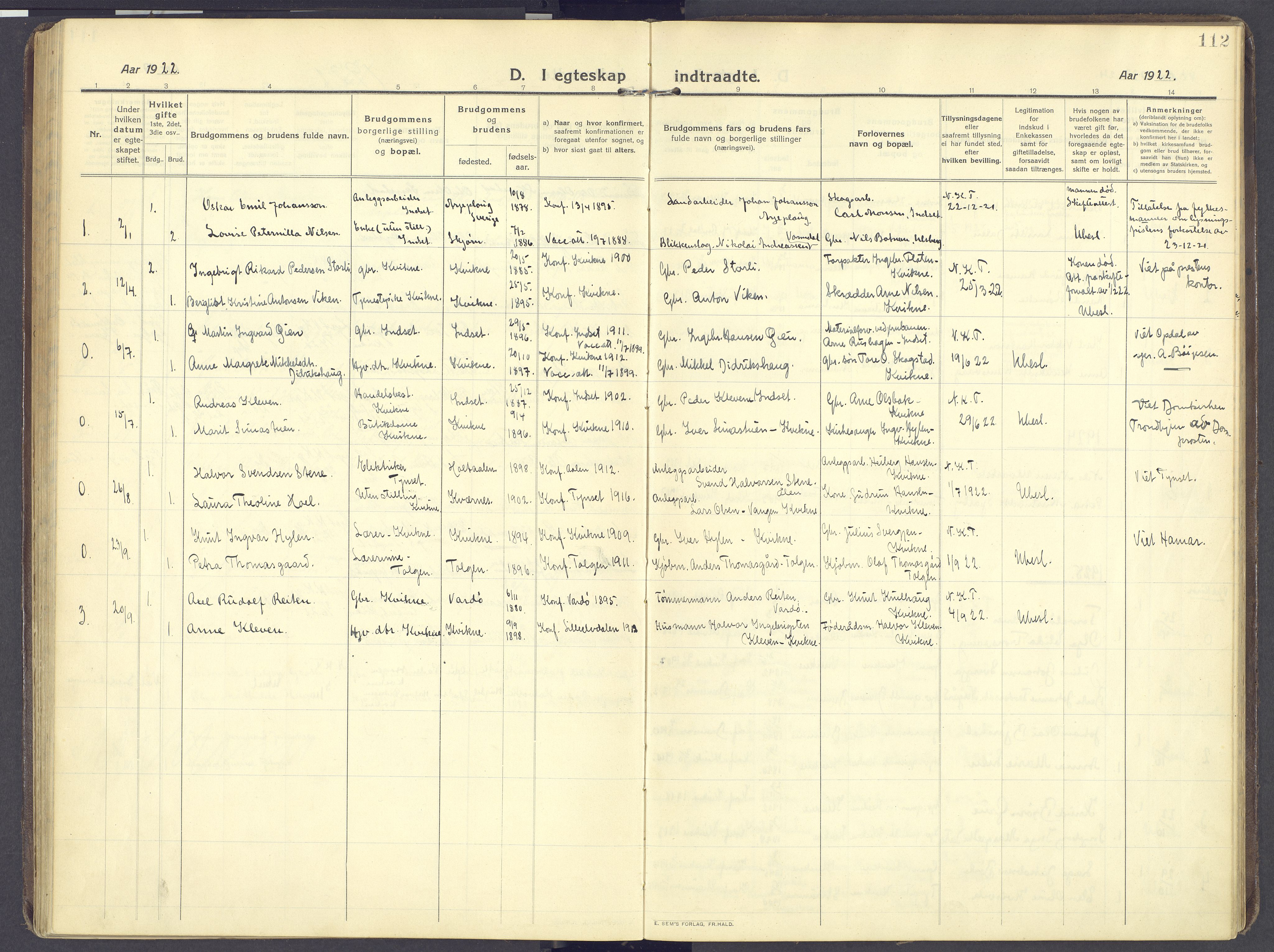 Kvikne prestekontor, SAH/PREST-064/H/Ha/Haa/L0009: Ministerialbok nr. 9, 1911-1942, s. 112