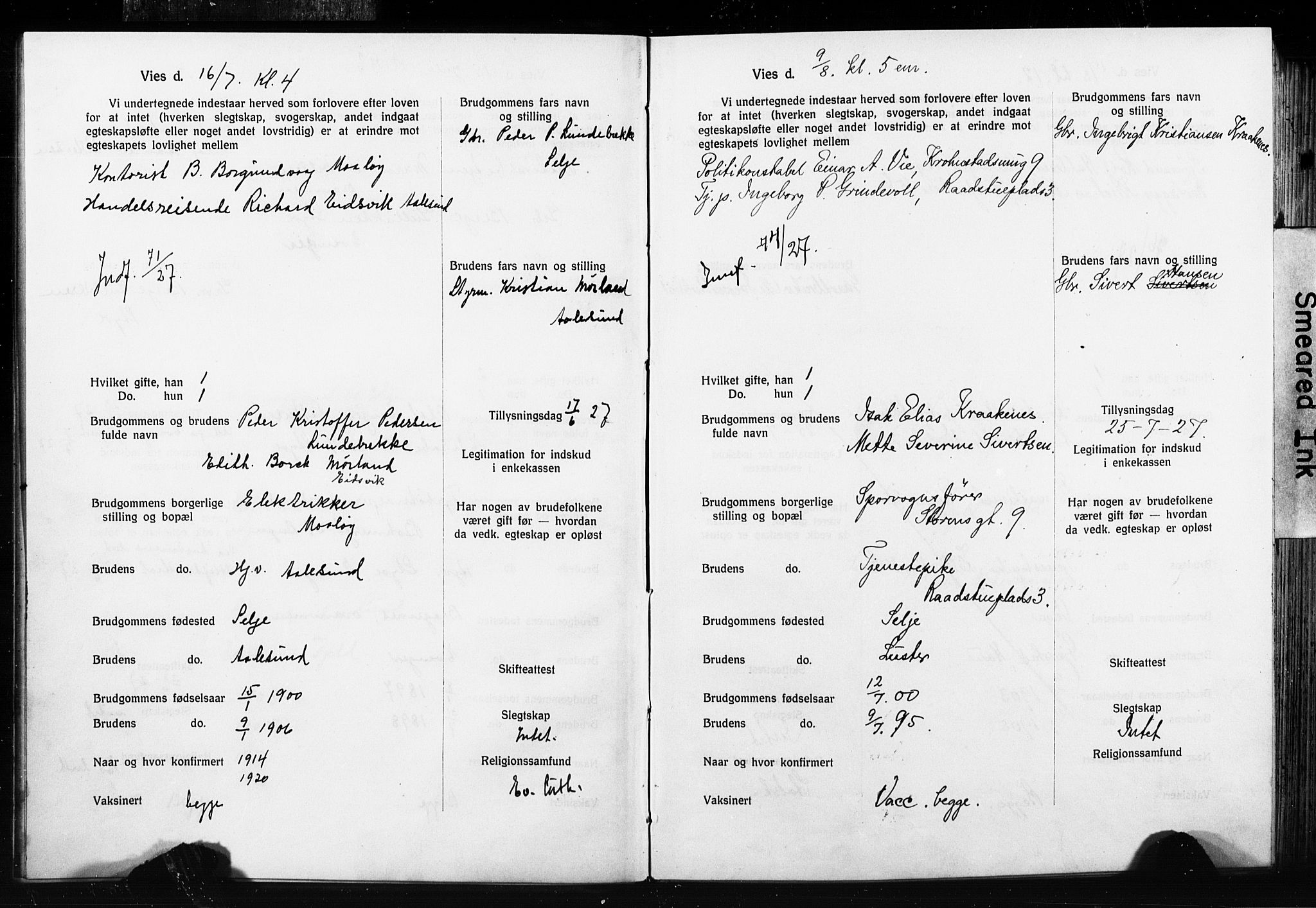 Domkirken sokneprestembete, AV/SAB-A-74801: Forlovererklæringer nr. II.5.15, 1927-1932, s. 10