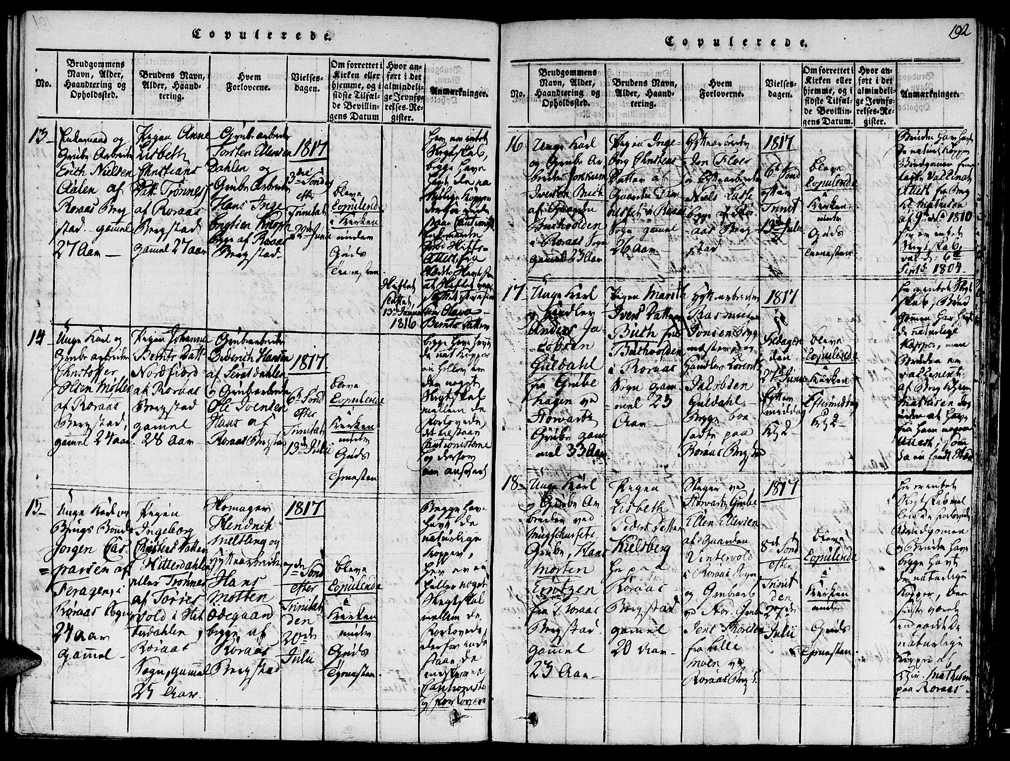 Ministerialprotokoller, klokkerbøker og fødselsregistre - Sør-Trøndelag, SAT/A-1456/681/L0929: Ministerialbok nr. 681A07, 1817-1828, s. 192