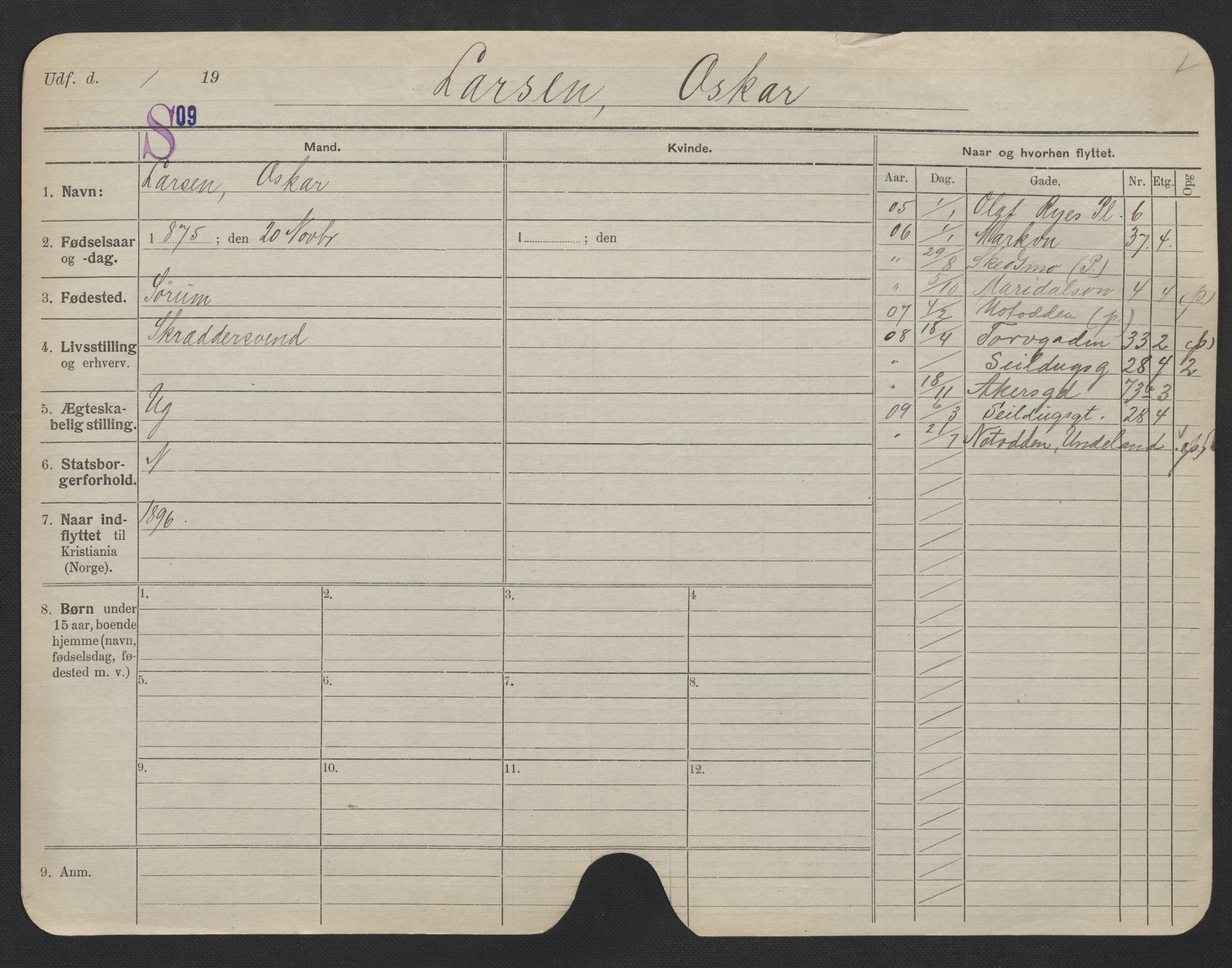 Oslo folkeregister, Registerkort, AV/SAO-A-11715/F/Fa/Fac/L0006: Menn, 1906-1914, s. 1251a