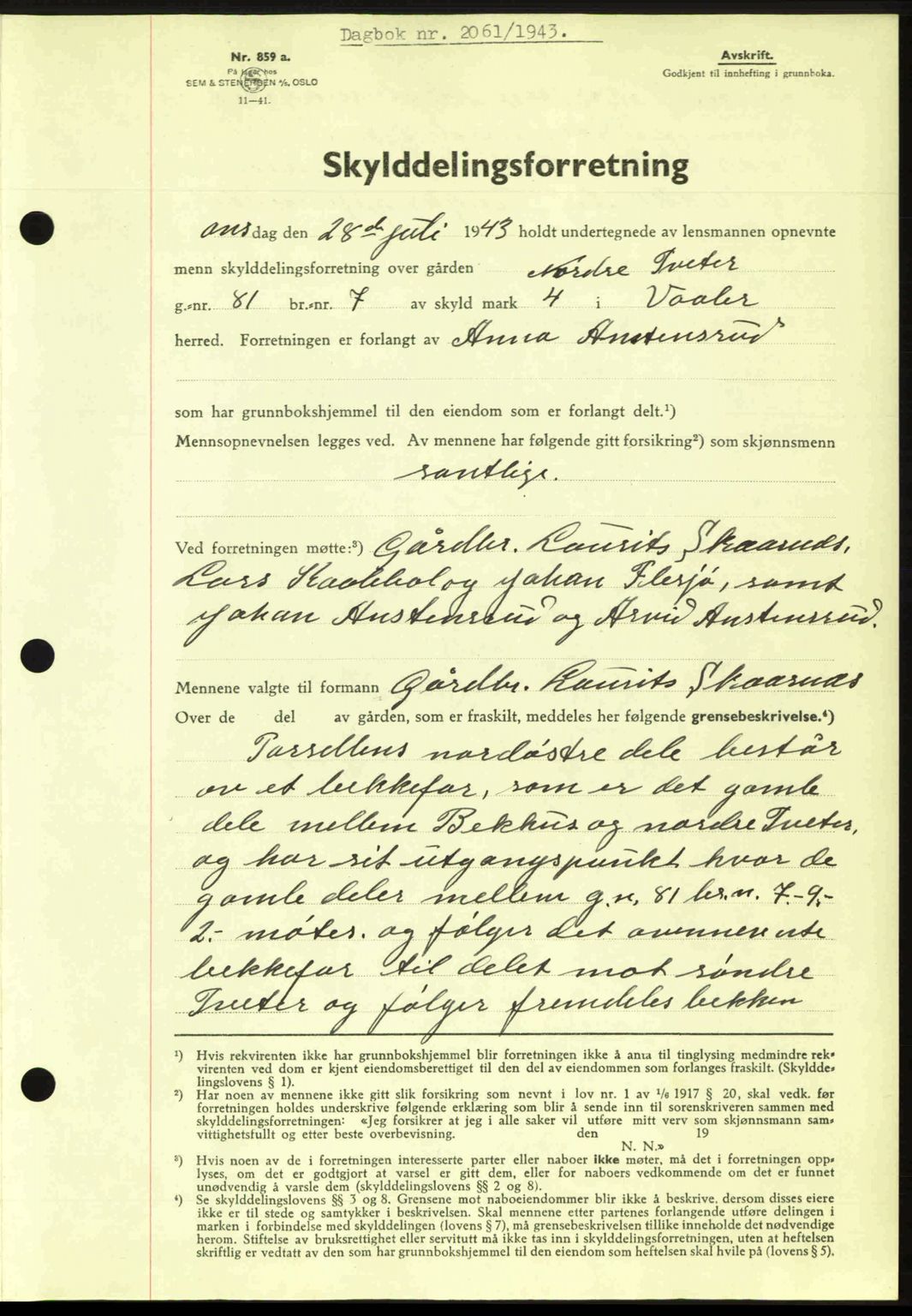 Moss sorenskriveri, SAO/A-10168: Pantebok nr. A12, 1943-1944, Dagboknr: 2061/1943