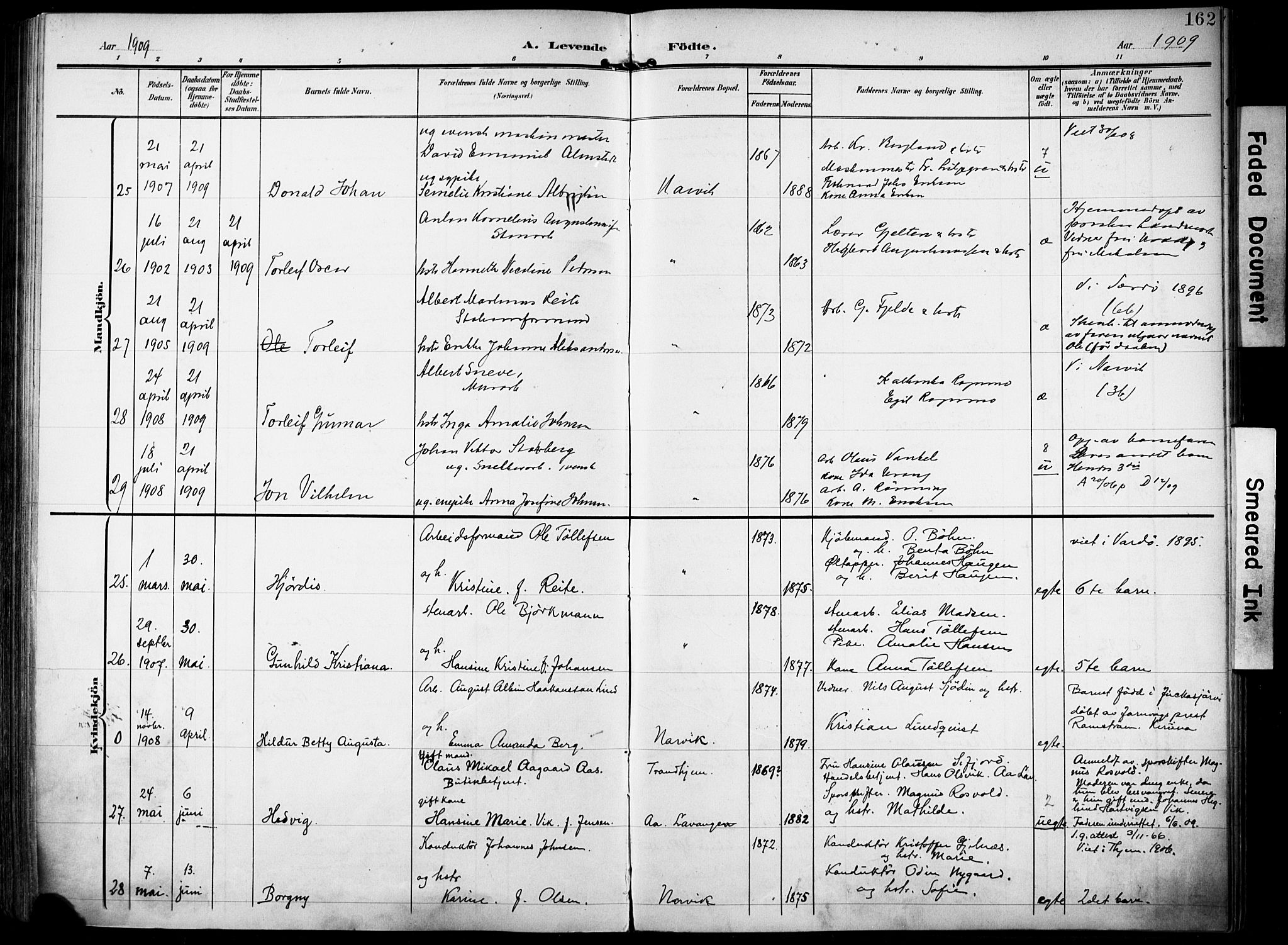 Ministerialprotokoller, klokkerbøker og fødselsregistre - Nordland, AV/SAT-A-1459/871/L0994: Ministerialbok nr. 871A10, 1902-1910, s. 162