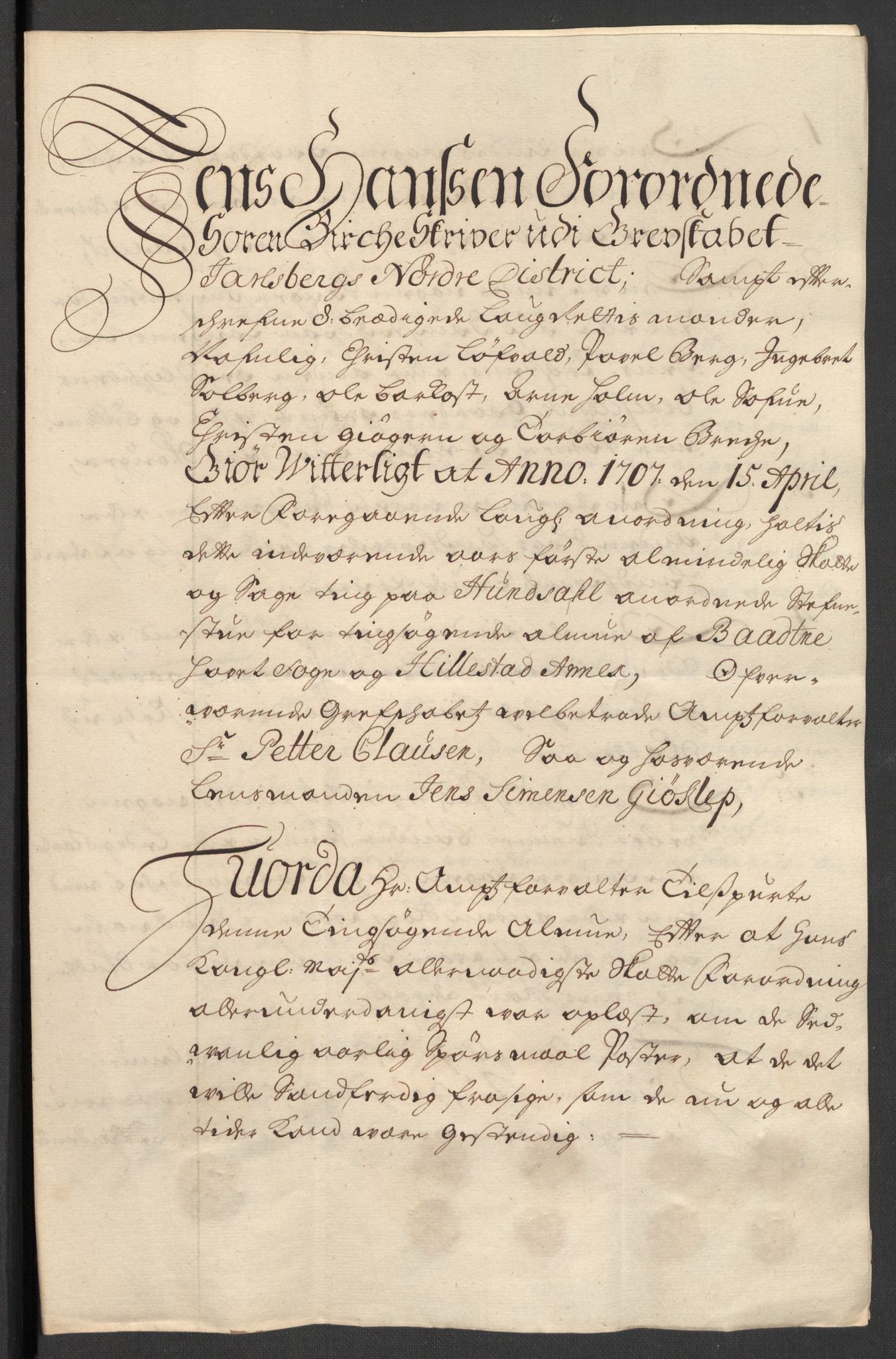 Rentekammeret inntil 1814, Reviderte regnskaper, Fogderegnskap, RA/EA-4092/R32/L1872: Fogderegnskap Jarlsberg grevskap, 1706-1707, s. 408