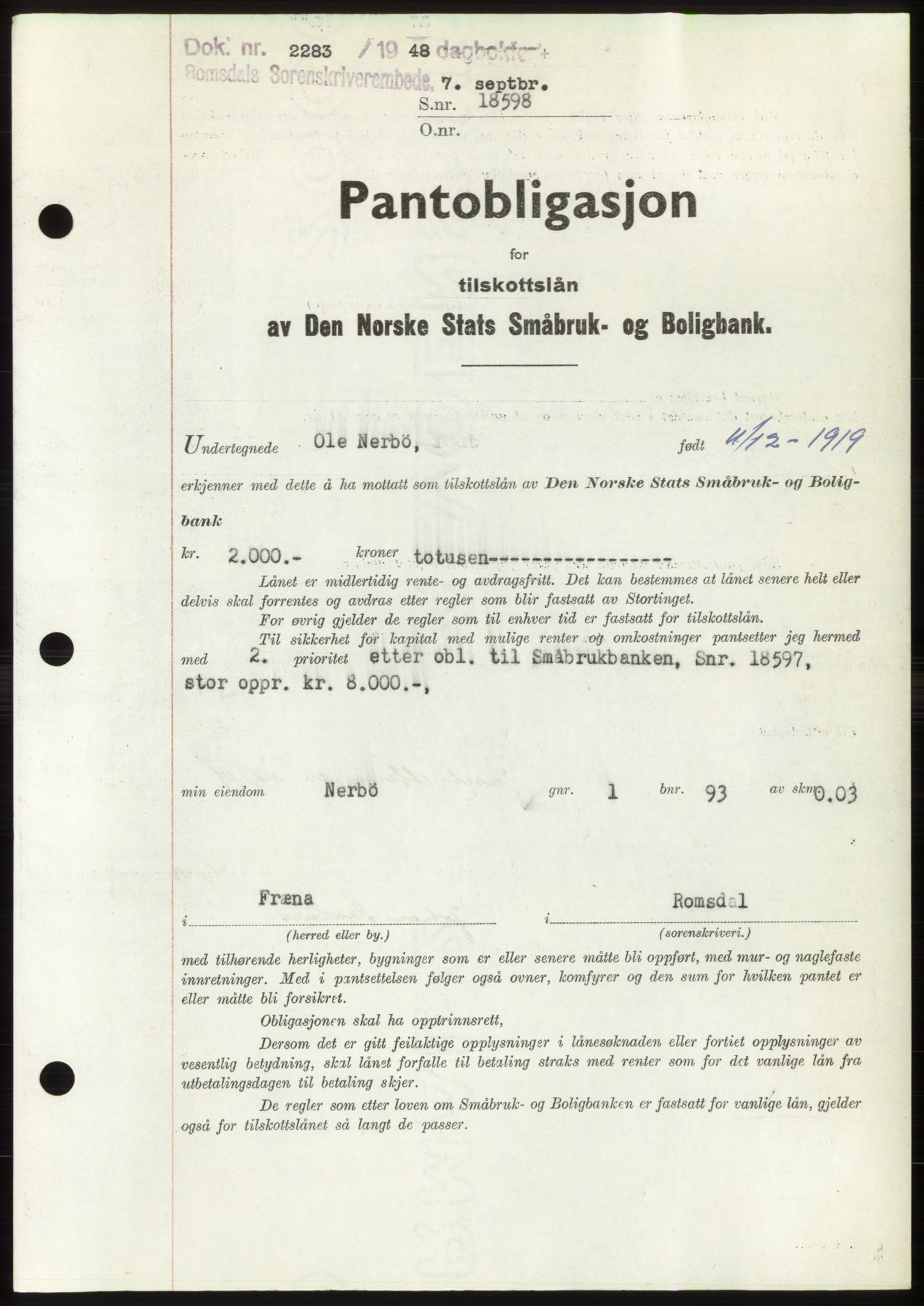 Romsdal sorenskriveri, SAT/A-4149/1/2/2C: Pantebok nr. B4, 1948-1949, Dagboknr: 2283/1948