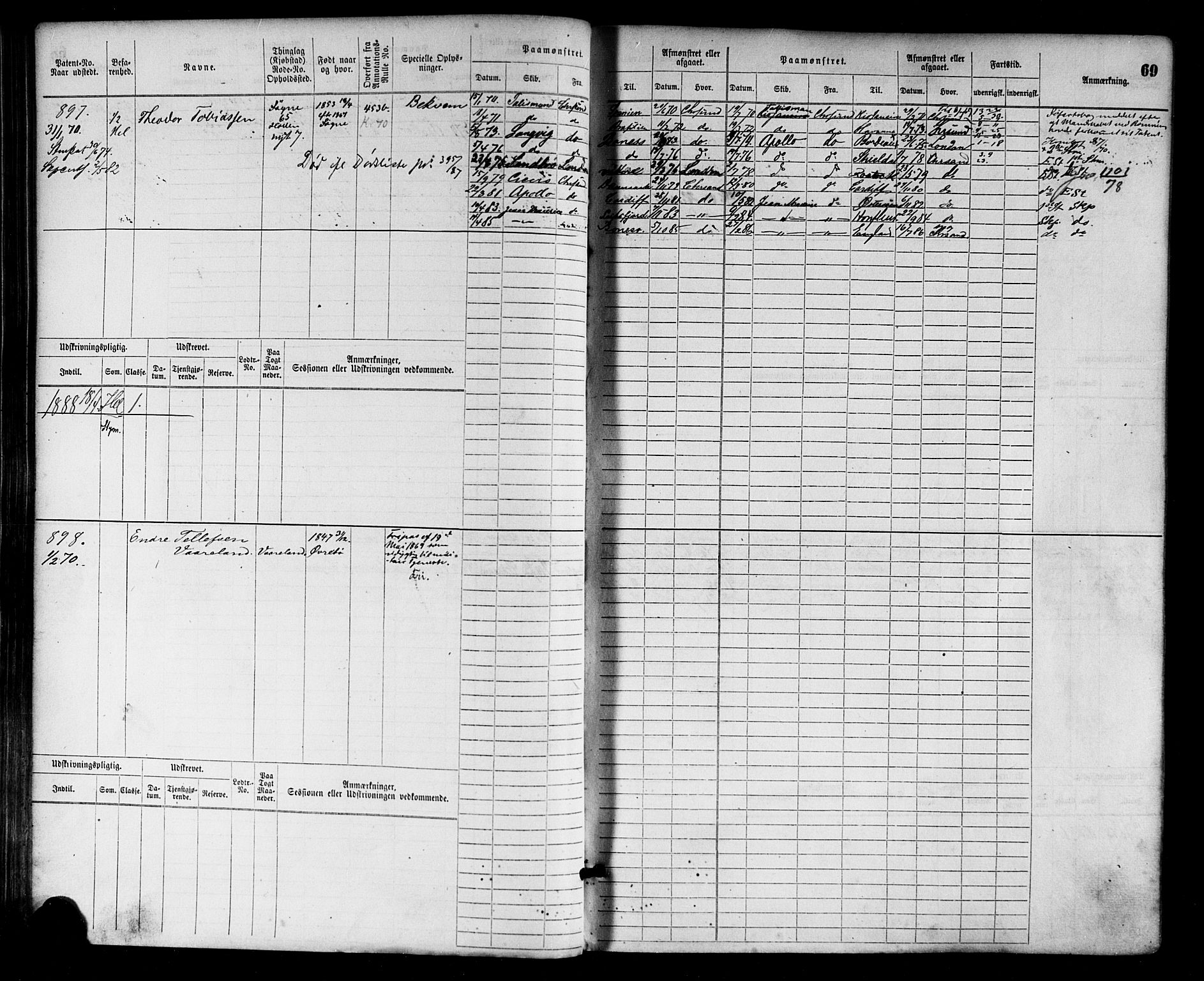 Kristiansand mønstringskrets, AV/SAK-2031-0015/F/Fb/L0004: Hovedrulle nr 763-1521, I-11, 1868-1915, s. 72