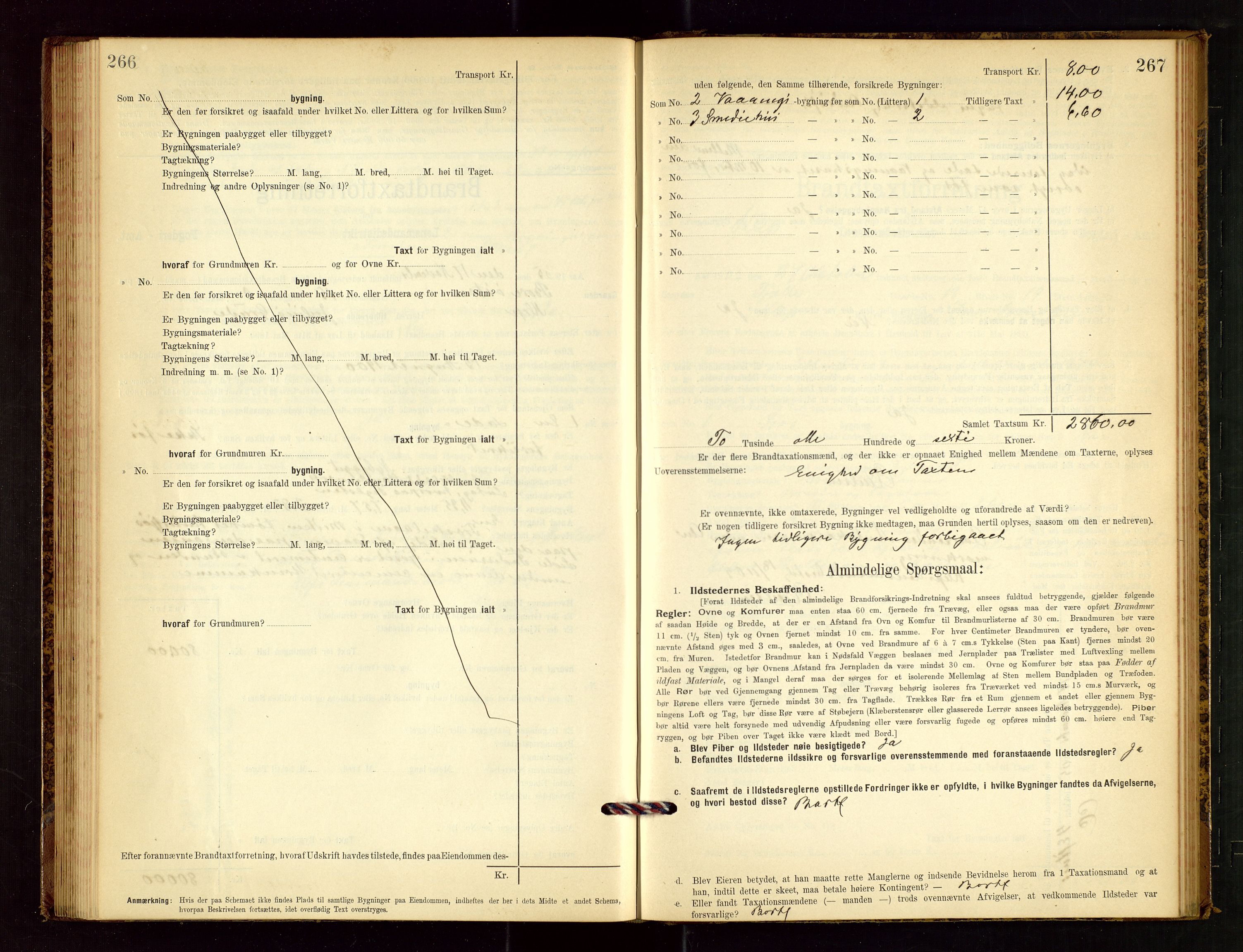 Klepp lensmannskontor, AV/SAST-A-100163/Goc/L0003: "Brandtaxationsprotokol" m/register, 1902-1907, s. 266-267