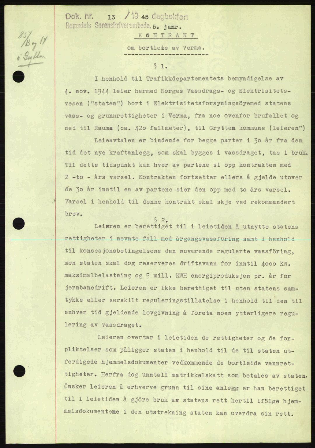 Romsdal sorenskriveri, SAT/A-4149/1/2/2C: Pantebok nr. B2, 1939-1945, Dagboknr: 13/1945