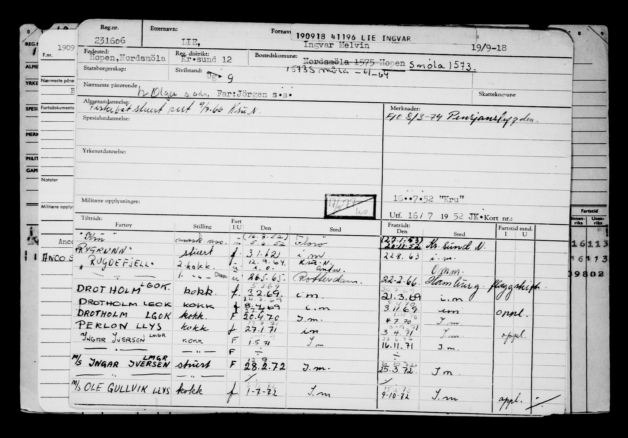 Direktoratet for sjømenn, AV/RA-S-3545/G/Gb/L0162: Hovedkort, 1918, s. 441