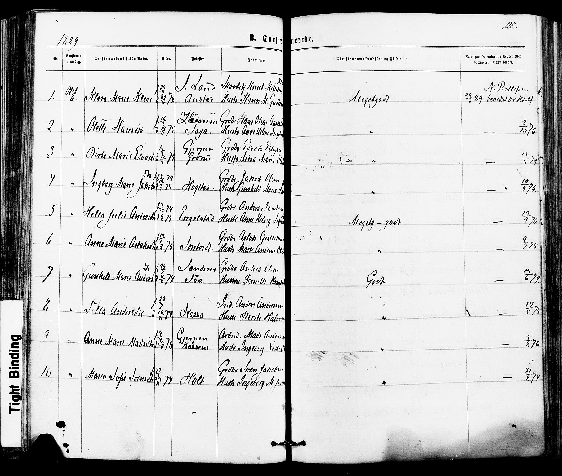 Siljan kirkebøker, AV/SAKO-A-300/F/Fa/L0002: Ministerialbok nr. 2, 1870-1895, s. 125
