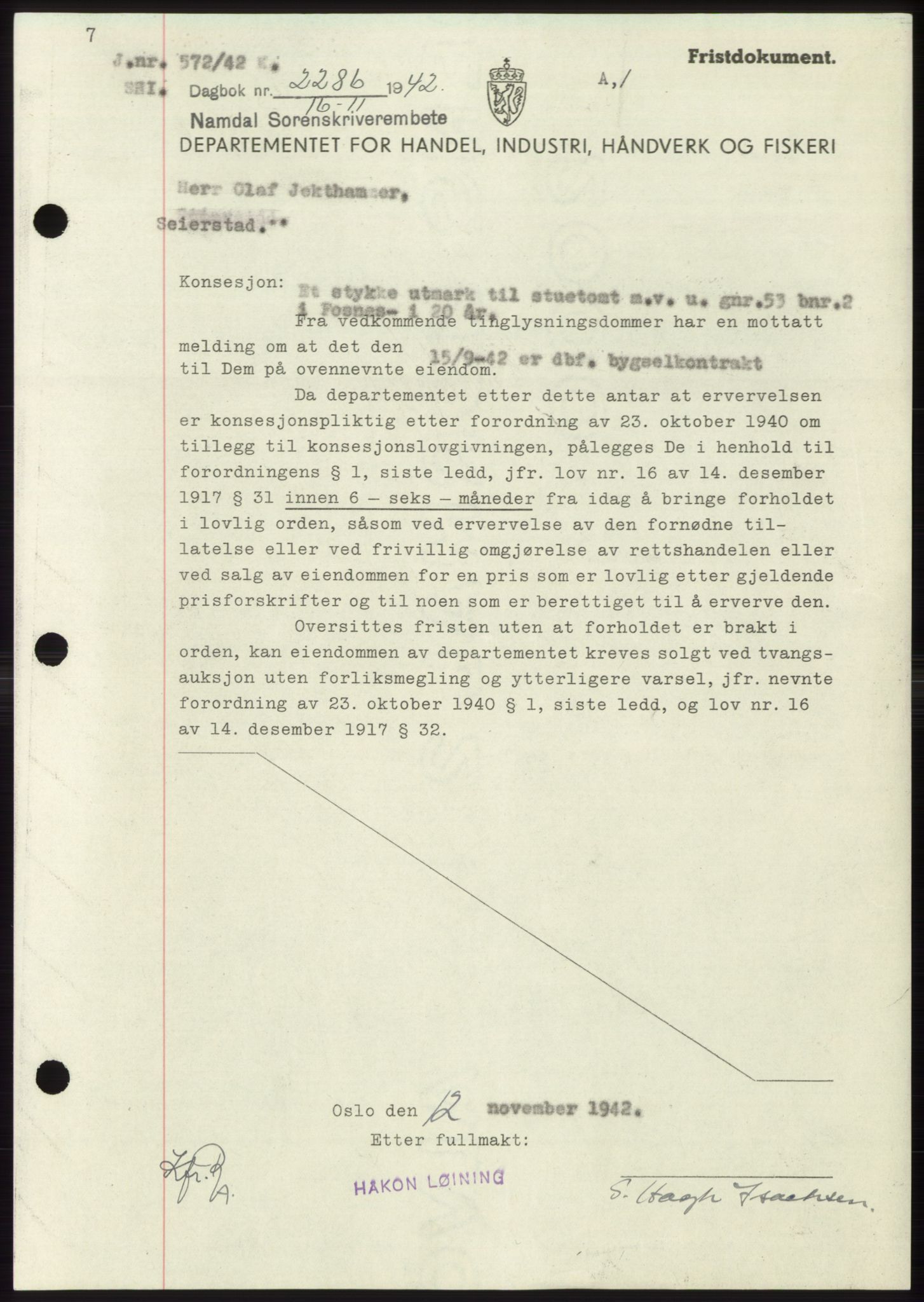Namdal sorenskriveri, SAT/A-4133/1/2/2C: Pantebok nr. -, 1942-1943, Dagboknr: 2286/1942