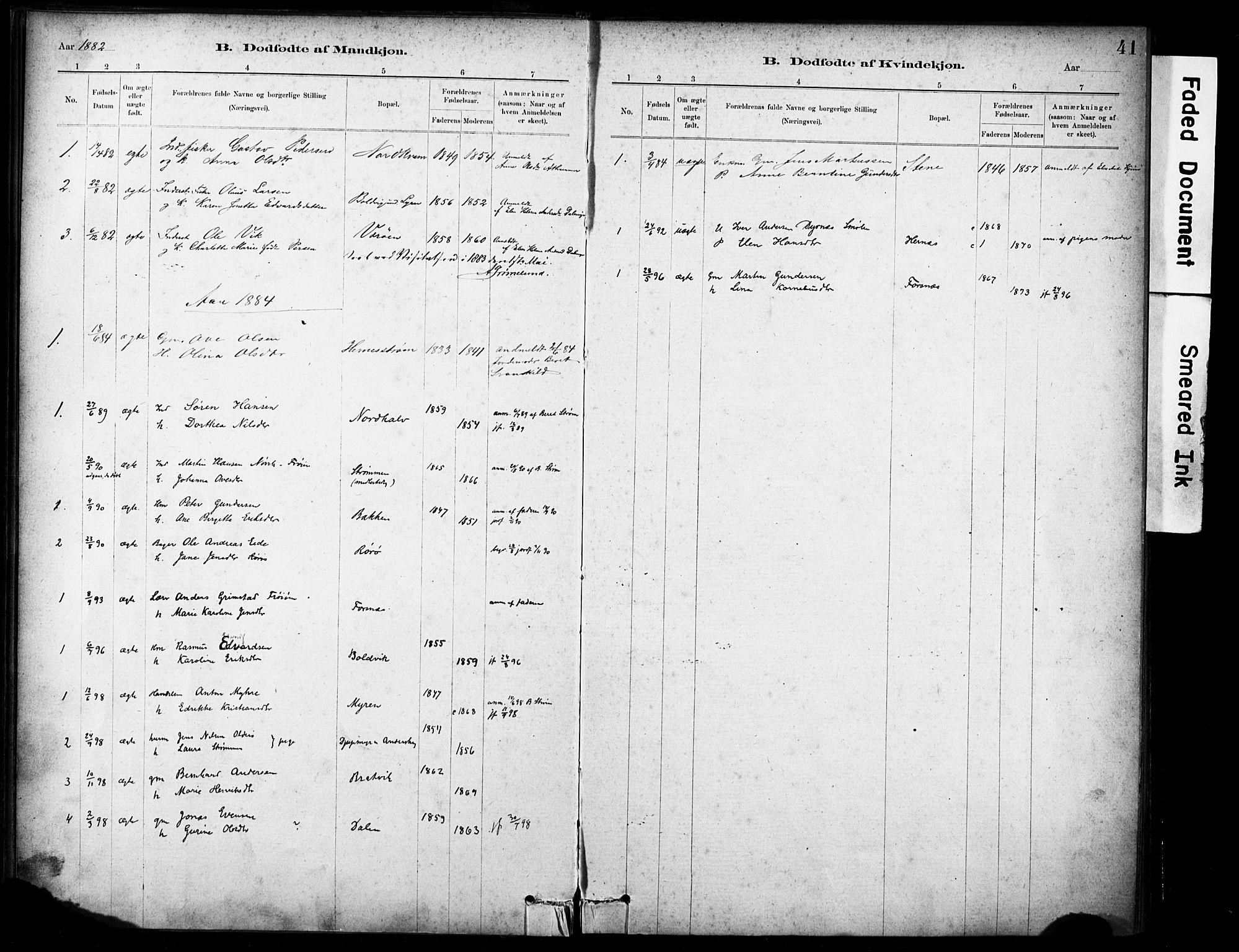 Ministerialprotokoller, klokkerbøker og fødselsregistre - Sør-Trøndelag, AV/SAT-A-1456/635/L0551: Ministerialbok nr. 635A01, 1882-1899, s. 41