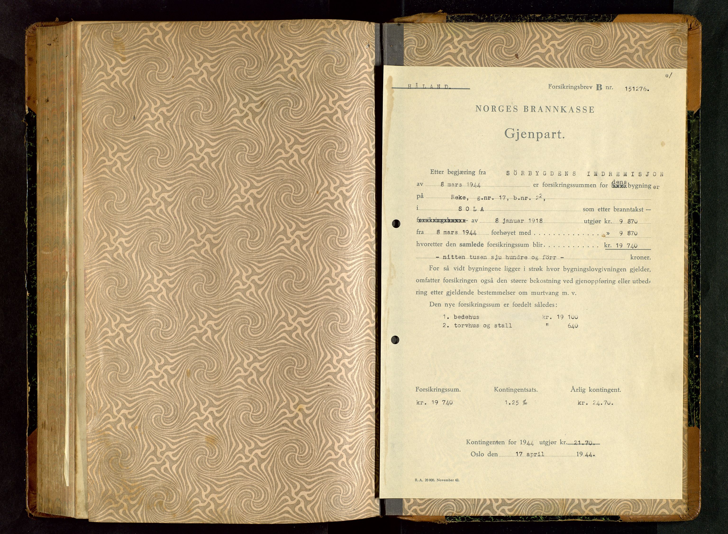 Håland lensmannskontor, AV/SAST-A-100100/Gob/L0006: Branntakstprotokoll - skjematakst. Register i boken., 1917-1920