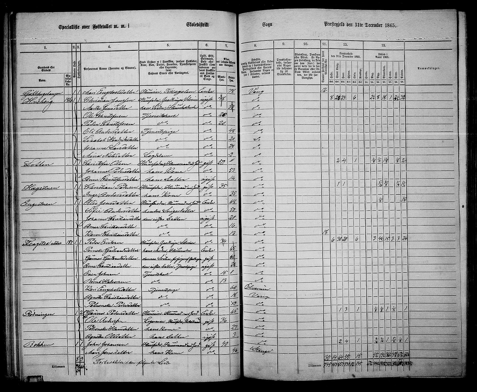 RA, Folketelling 1865 for 0414L Vang prestegjeld, Vang sokn og Furnes sokn, 1865, s. 201