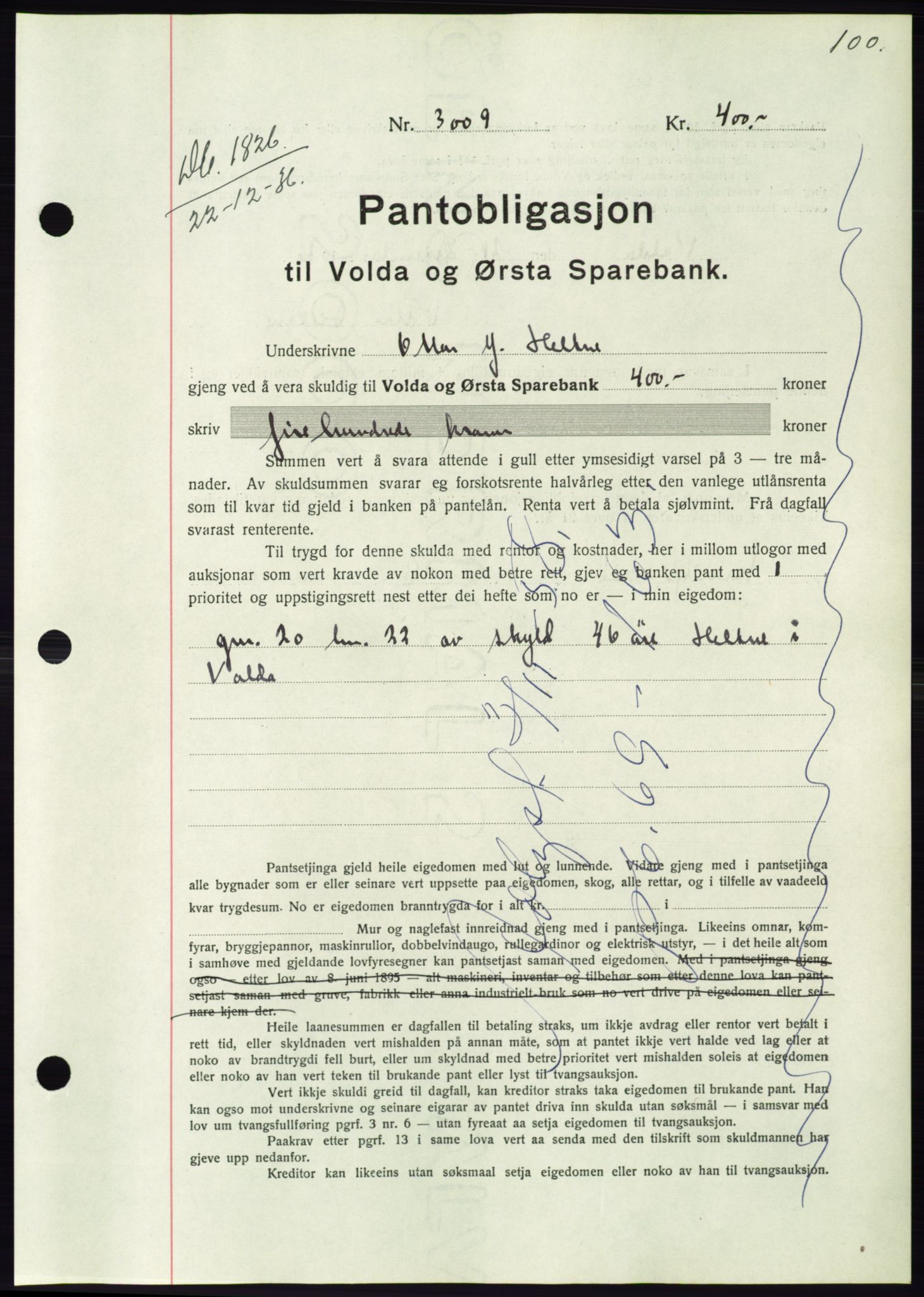 Søre Sunnmøre sorenskriveri, SAT/A-4122/1/2/2C/L0062: Pantebok nr. 56, 1936-1937, Dagboknr: 1826/1936