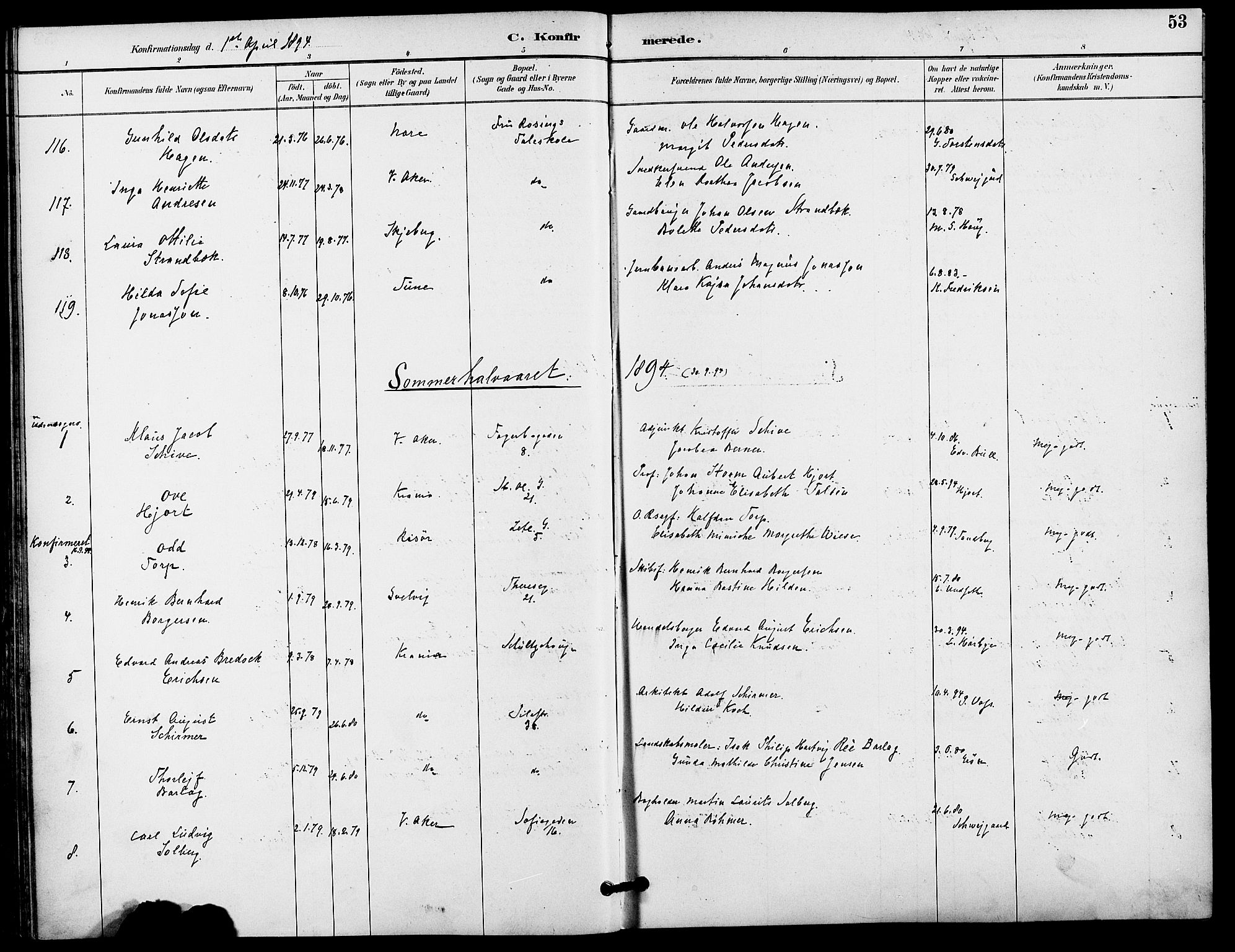 Gamle Aker prestekontor Kirkebøker, AV/SAO-A-10617a/F/L0009: Ministerialbok nr. 9, 1890-1898, s. 53
