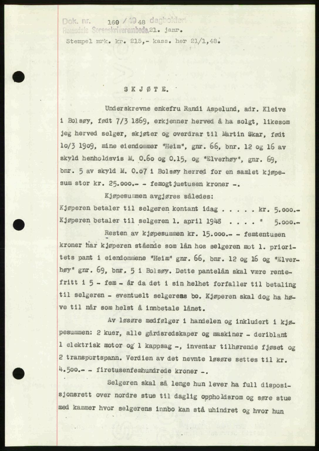 Romsdal sorenskriveri, SAT/A-4149/1/2/2C: Pantebok nr. A25, 1948-1948, Dagboknr: 160/1948