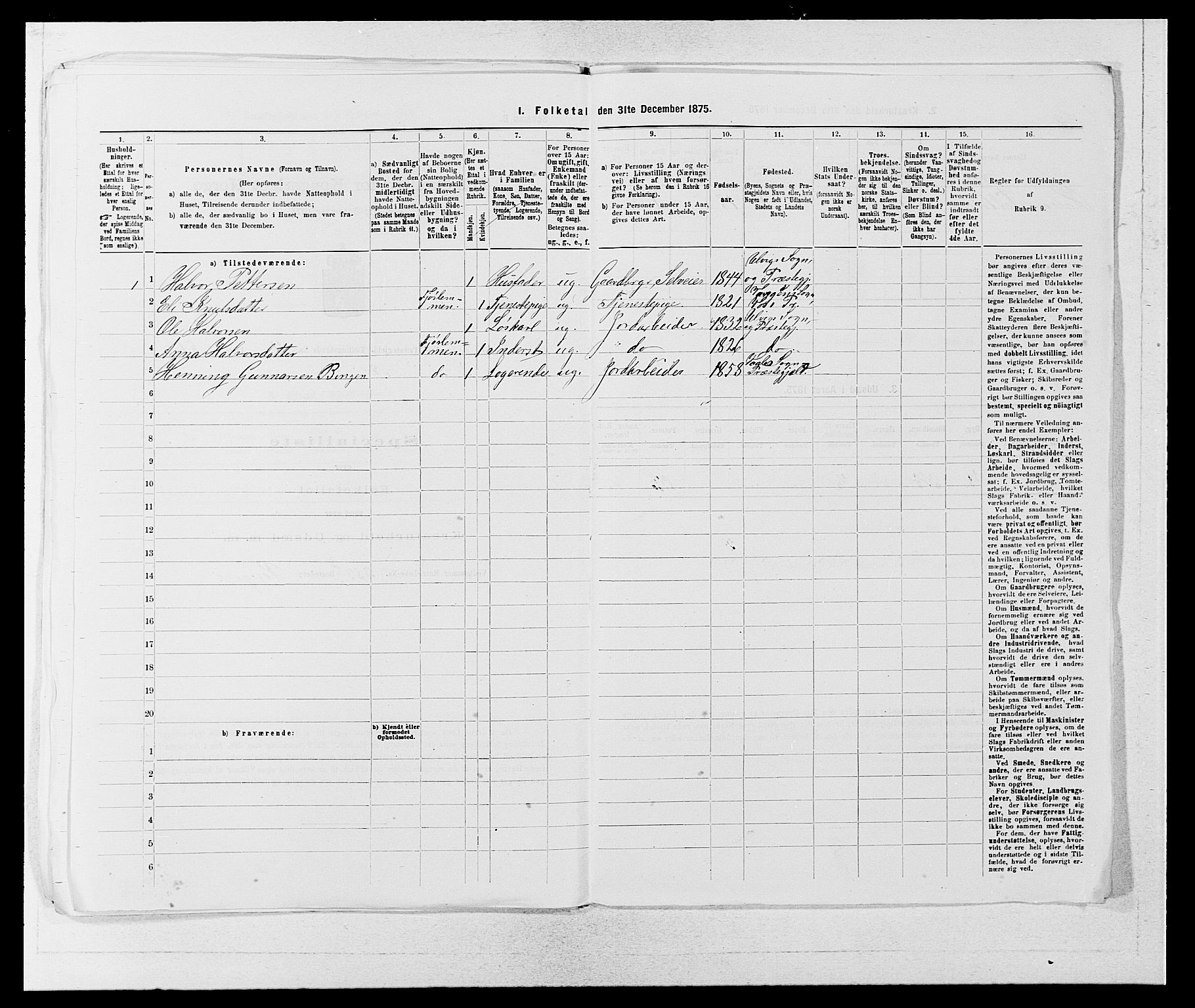 SAB, Folketelling 1875 for 1235P Voss prestegjeld, 1875, s. 1394