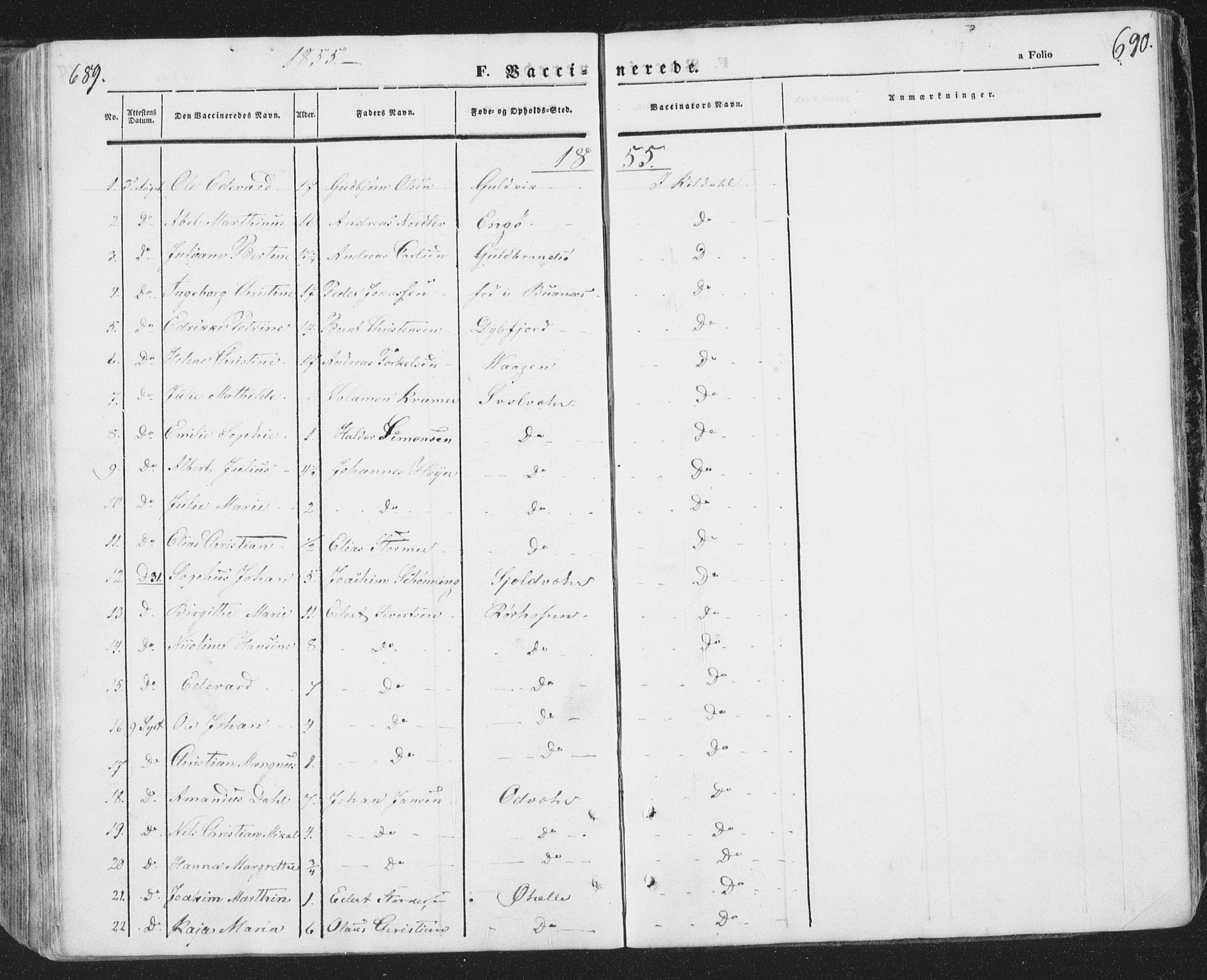 Ministerialprotokoller, klokkerbøker og fødselsregistre - Nordland, AV/SAT-A-1459/874/L1072: Klokkerbok nr. 874C01, 1843-1859, s. 689-690