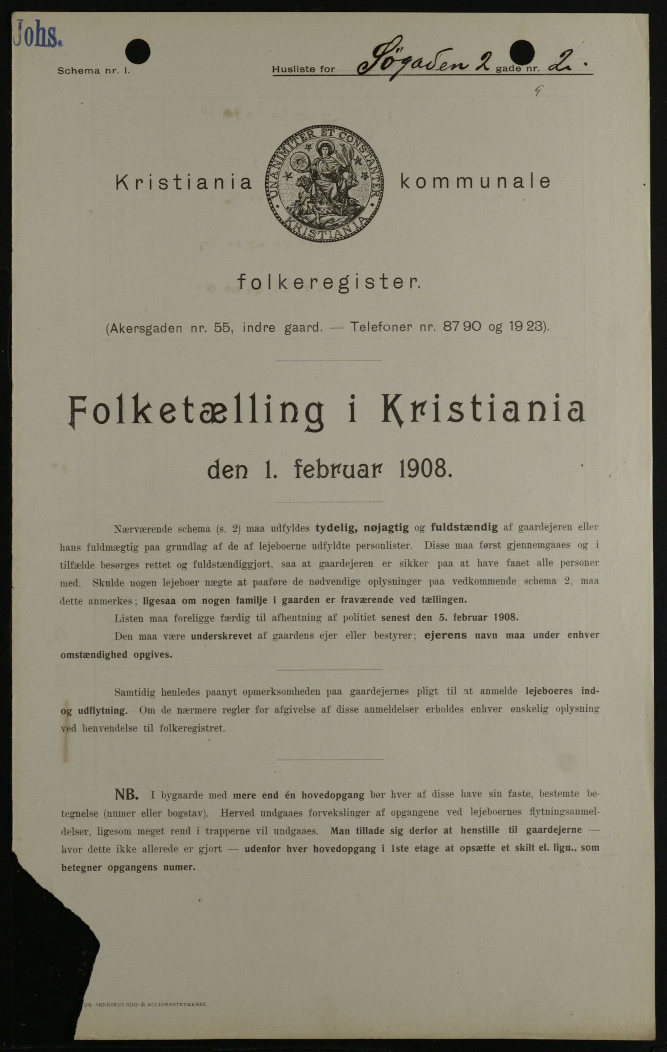 OBA, Kommunal folketelling 1.2.1908 for Kristiania kjøpstad, 1908, s. 85582