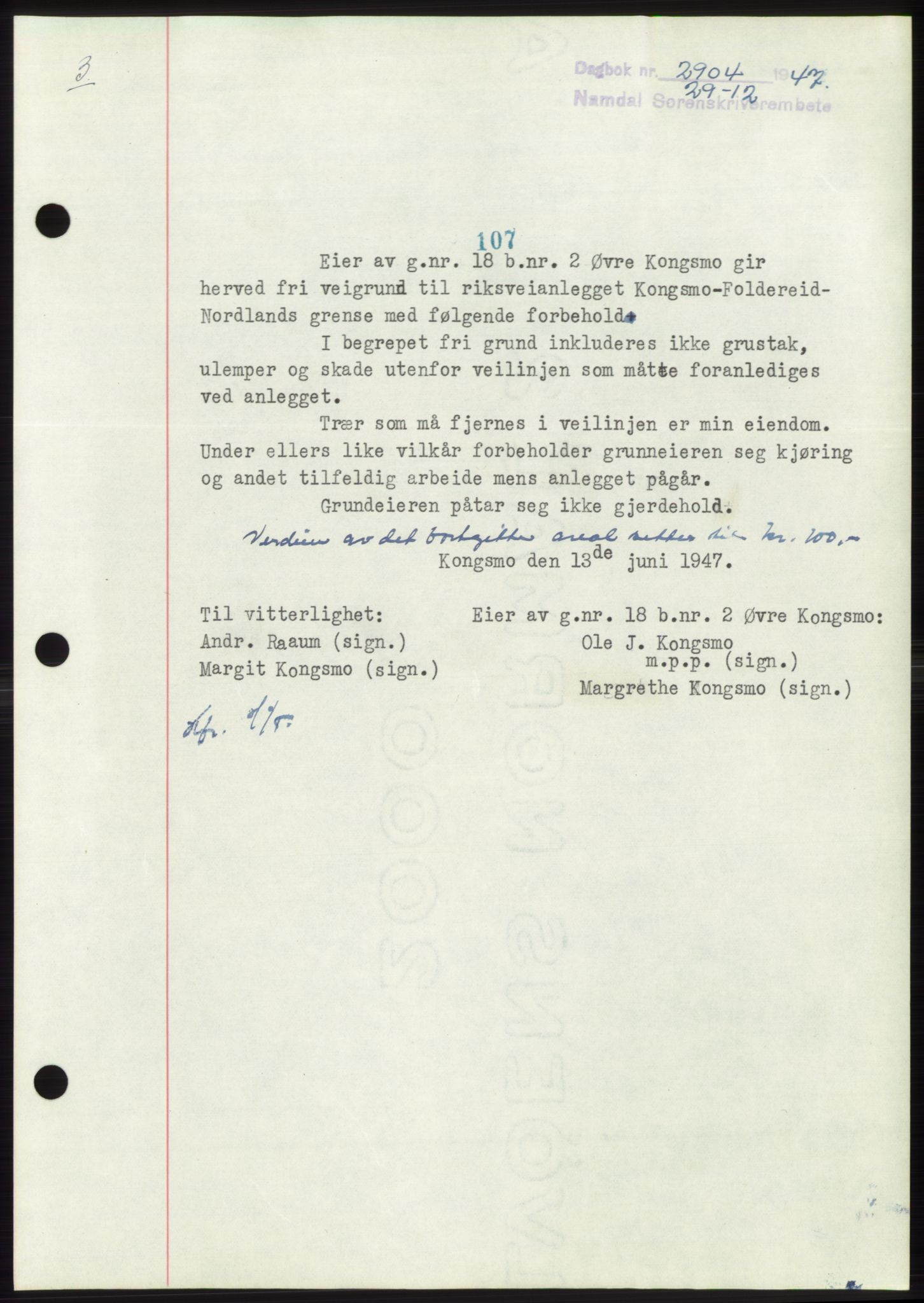 Namdal sorenskriveri, SAT/A-4133/1/2/2C: Pantebok nr. -, 1947-1948, Dagboknr: 2904/1947