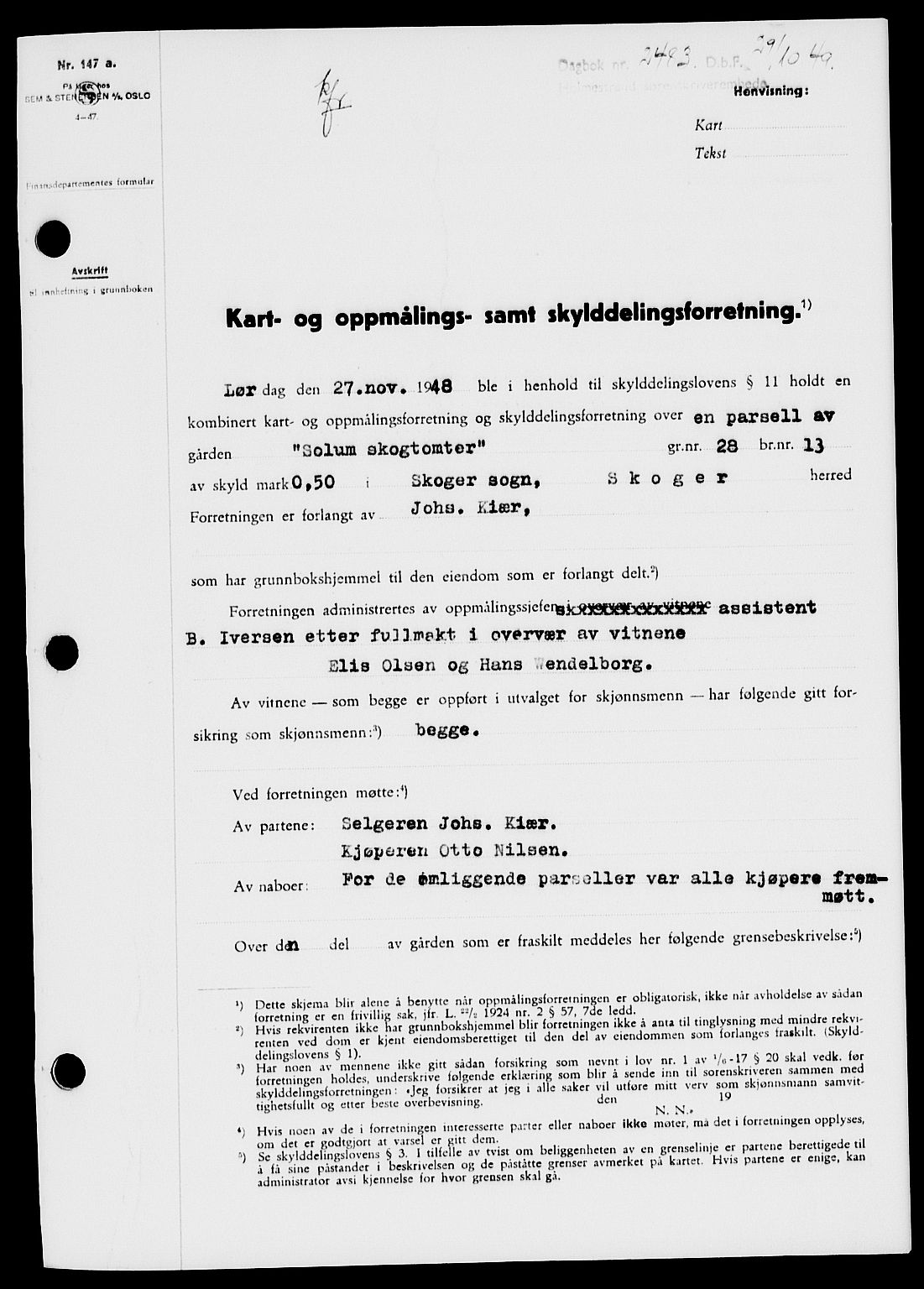 Holmestrand sorenskriveri, SAKO/A-67/G/Ga/Gaa/L0067: Pantebok nr. A-67, 1949-1949, Dagboknr: 2483/1949