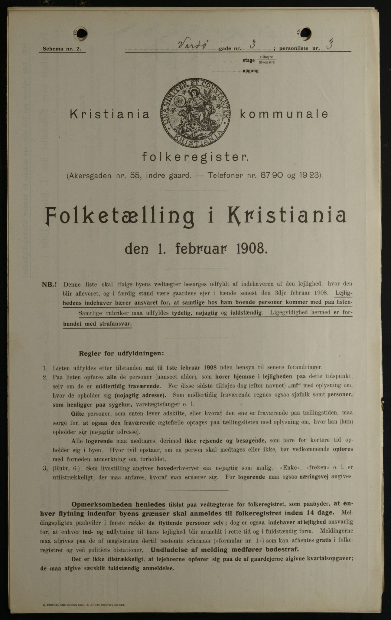 OBA, Kommunal folketelling 1.2.1908 for Kristiania kjøpstad, 1908, s. 109400