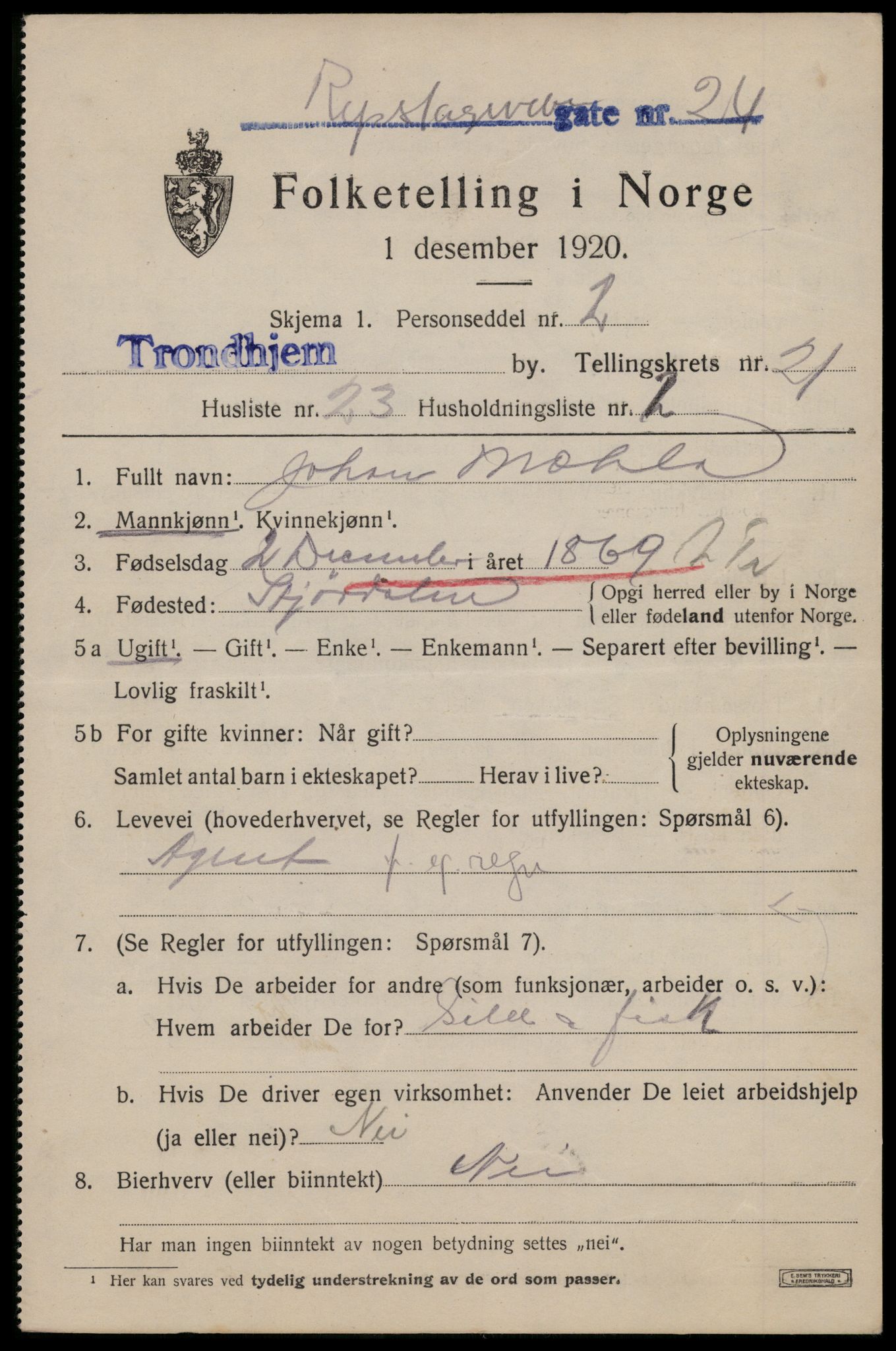 SAT, Folketelling 1920 for 1601 Trondheim kjøpstad, 1920, s. 61454