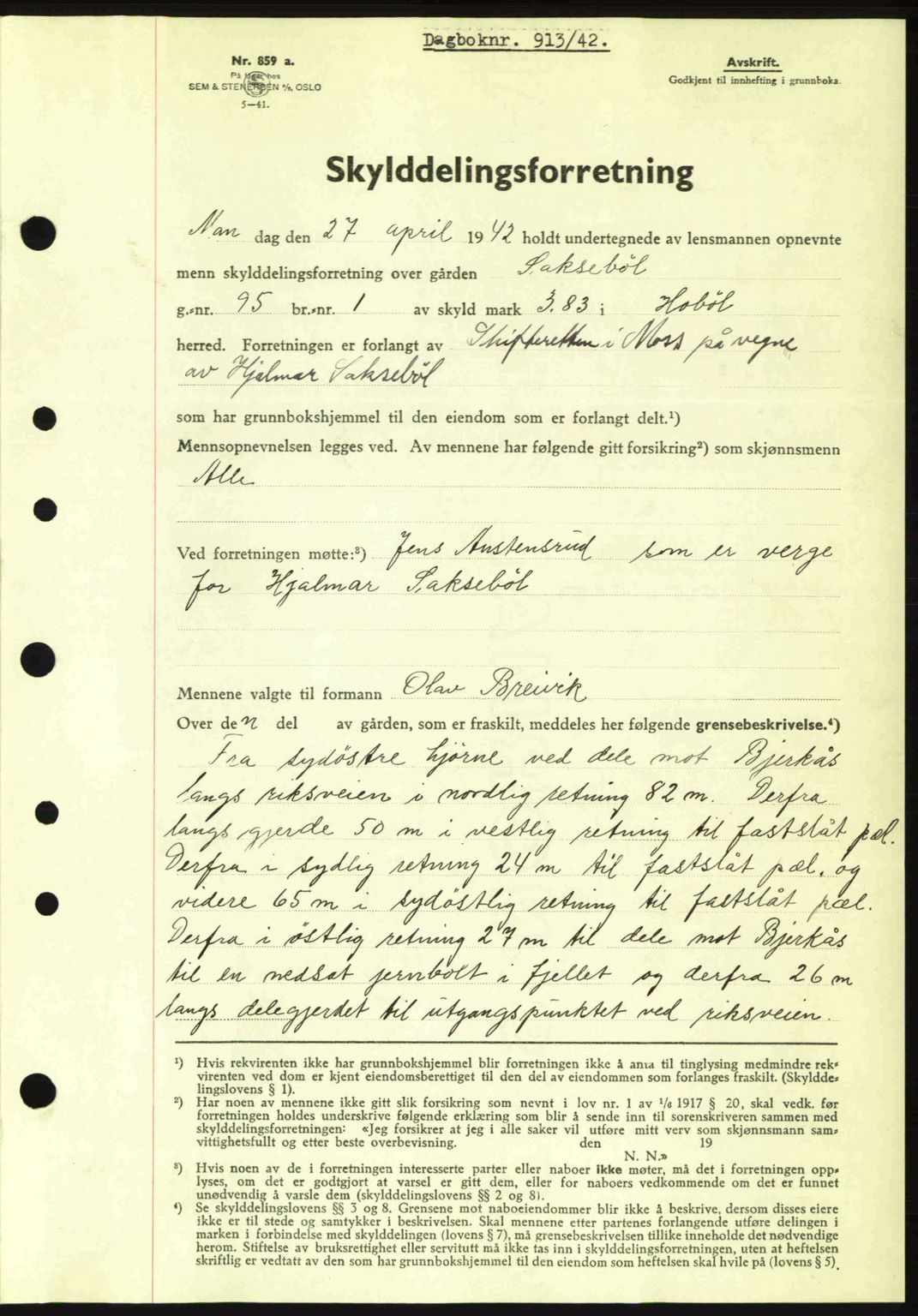 Moss sorenskriveri, SAO/A-10168: Pantebok nr. A9, 1941-1942, Dagboknr: 913/1942