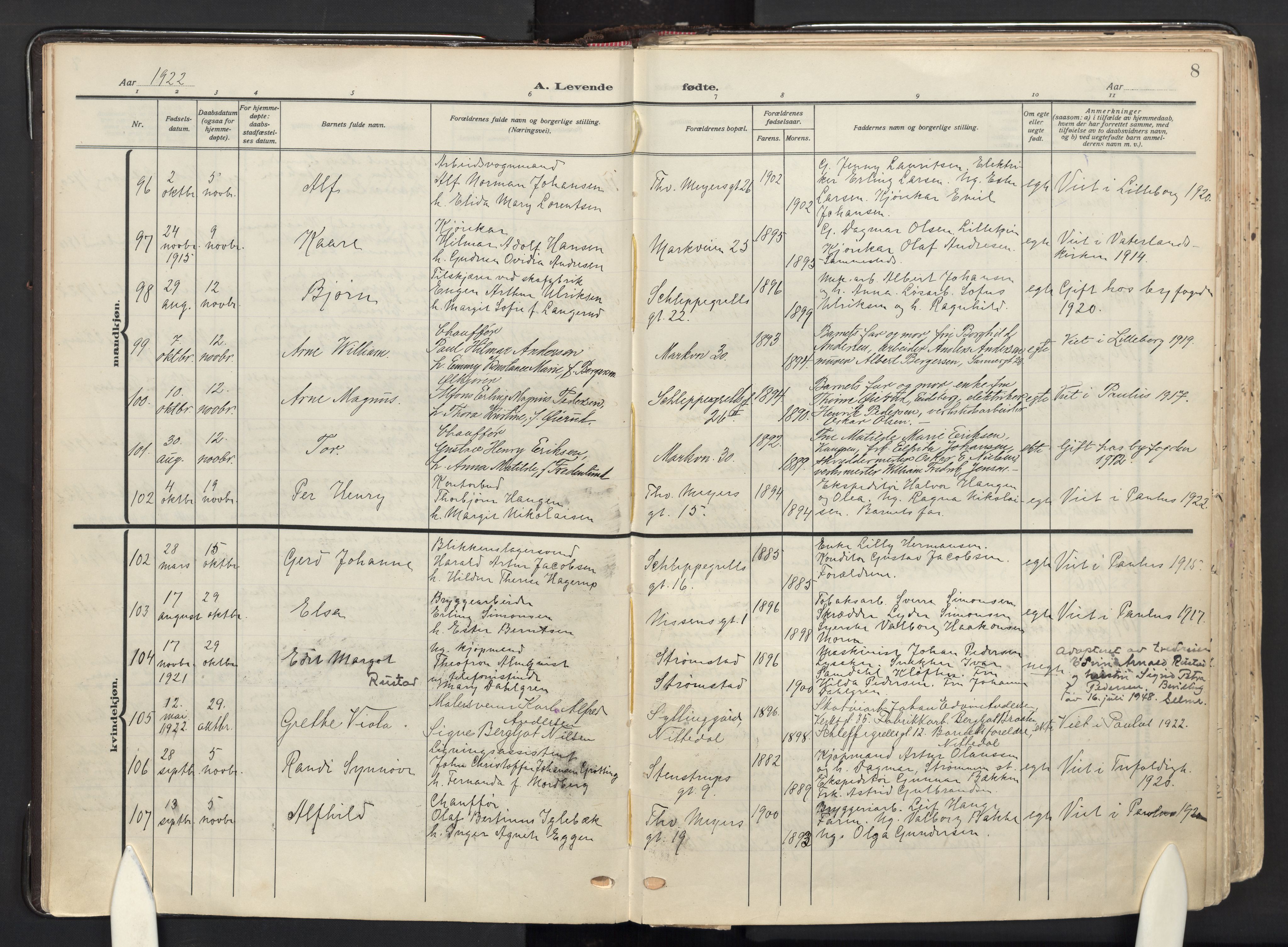 Paulus prestekontor Kirkebøker, AV/SAO-A-10871/F/Fa/L0027: Ministerialbok nr. 27, 1922-1945, s. 8