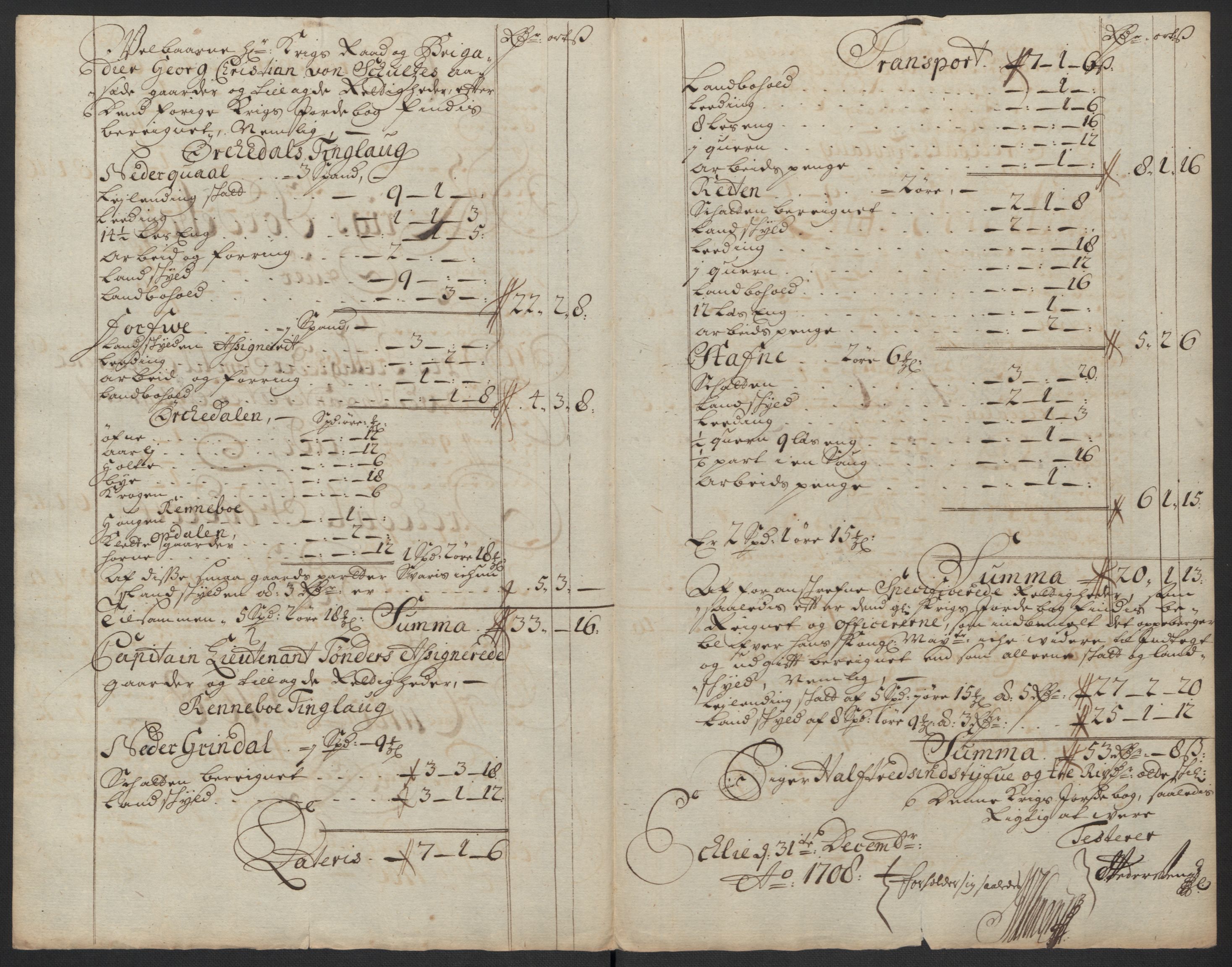 Rentekammeret inntil 1814, Reviderte regnskaper, Fogderegnskap, AV/RA-EA-4092/R60/L3958: Fogderegnskap Orkdal og Gauldal, 1708, s. 340