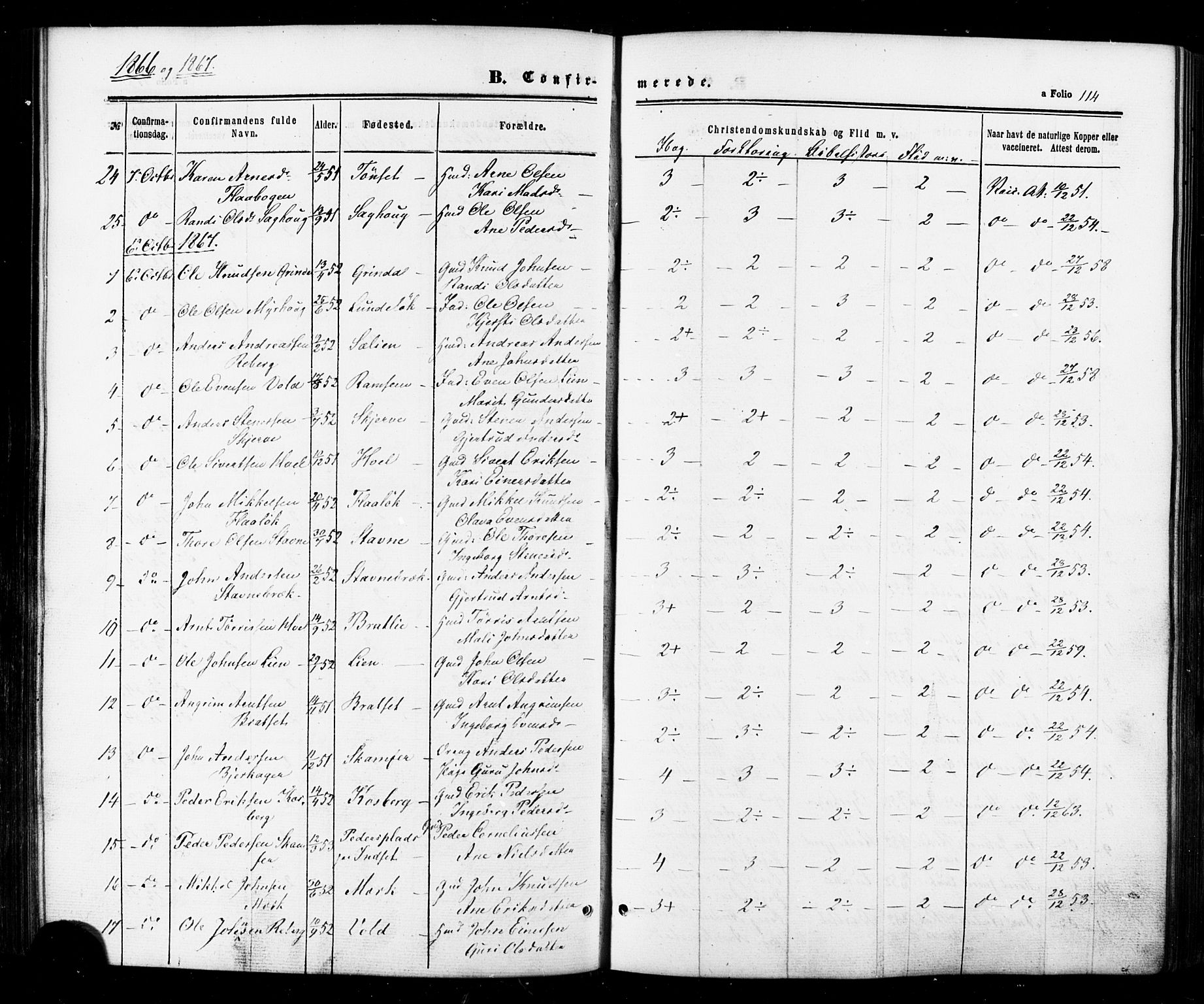 Ministerialprotokoller, klokkerbøker og fødselsregistre - Sør-Trøndelag, AV/SAT-A-1456/674/L0870: Ministerialbok nr. 674A02, 1861-1879, s. 114