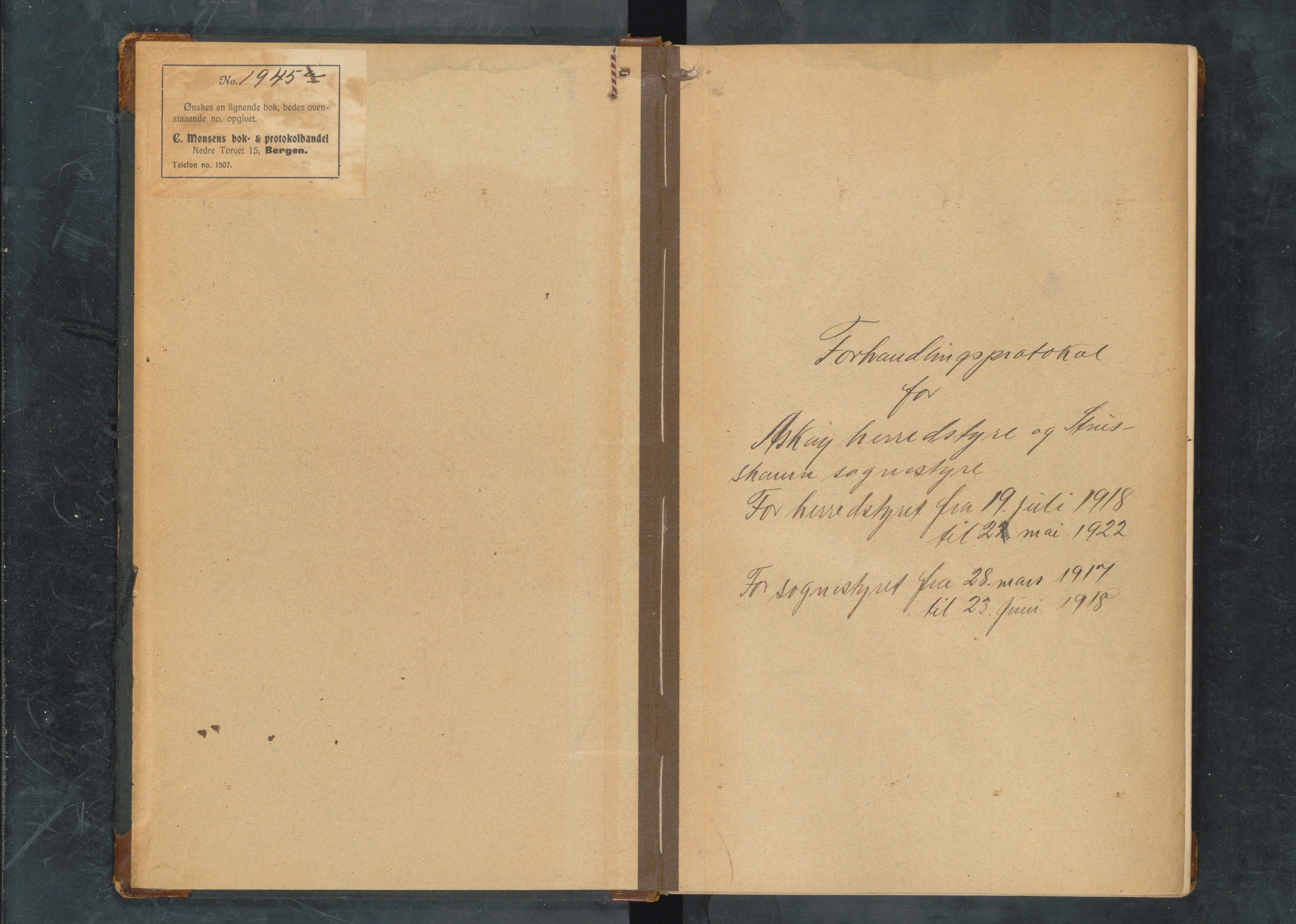 Askøy kommune. Formannskapet, IKAH/1247-021/A/Aa/L0001: Møtebok for formannskap og heradstyre , 1918-1922